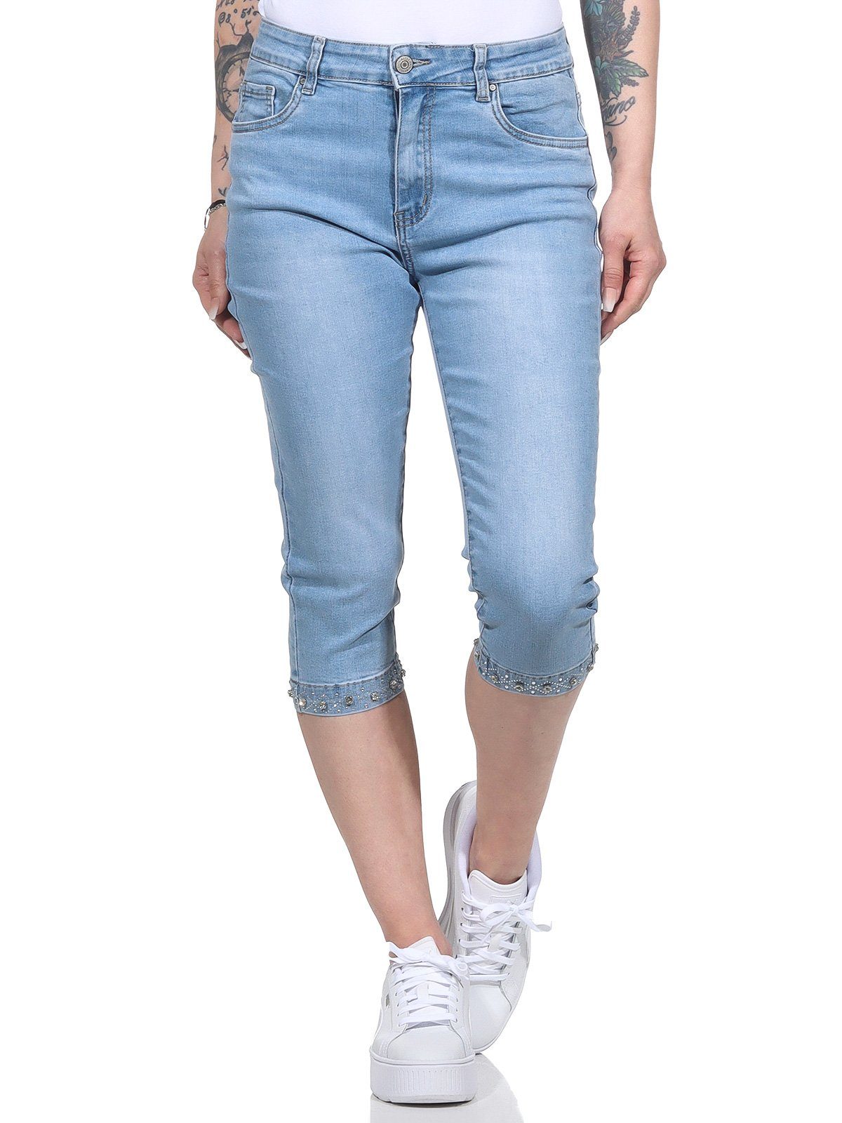 Aurela Damenmode Jeansbermudas Damen Jeans Bermuda kurze Jeanshosen Sommer Caprihosen mit Stretchanteil, 5-Pocket-Style