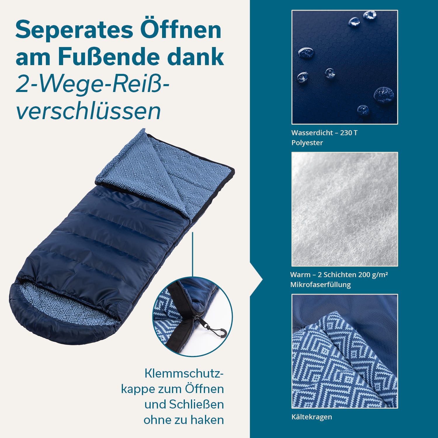 Skandika Kinderschlafsack Dundee Junior, 2-Wege Reißverschluss, Innentasche mit Klett, Packsack (Wärmeisolierender Stoffsteg gegen Kältebrücke), Baumwollflanell, wasserabweisend, 3 Jahreszeiten, bis -15 °C
