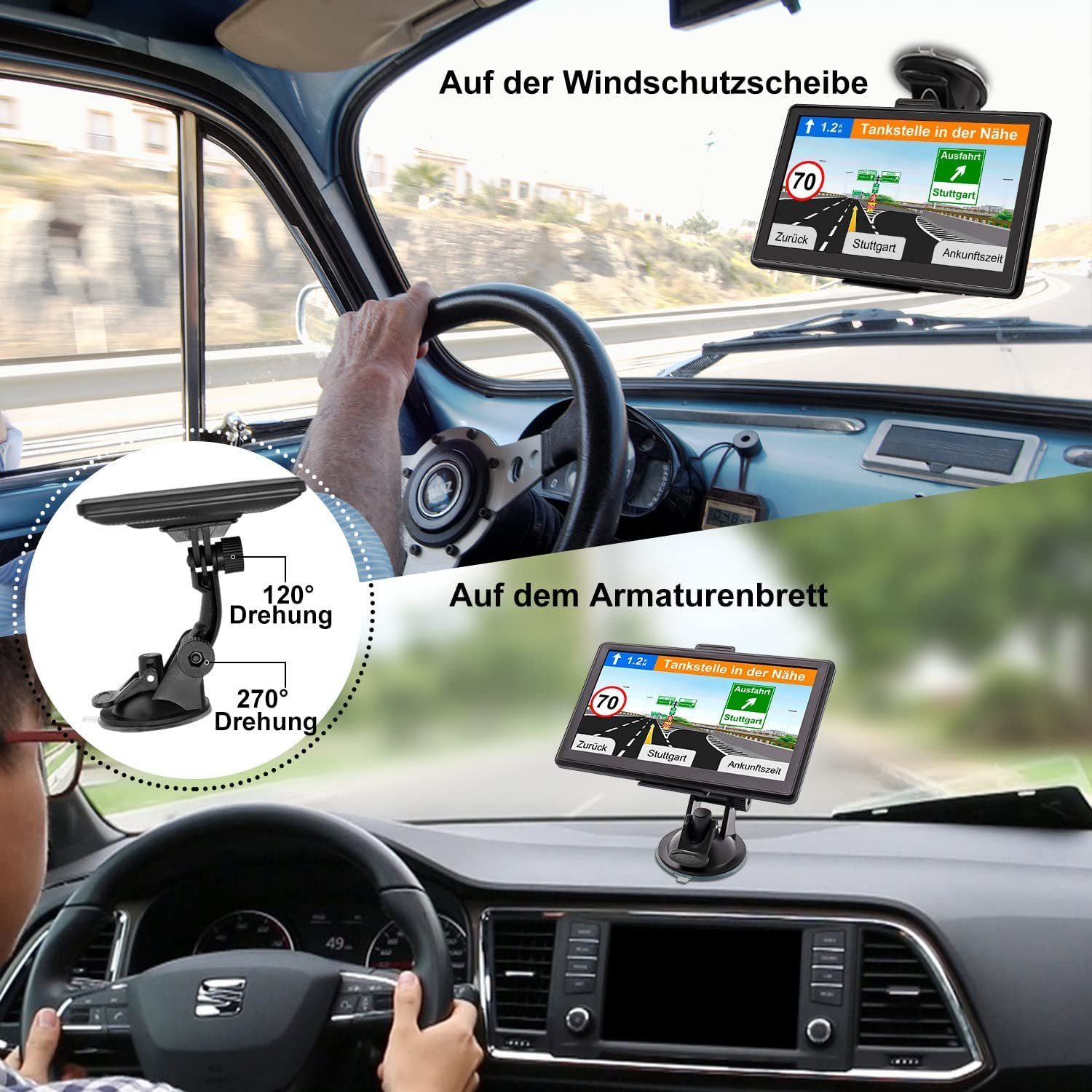 GABITECH 7 Zoll GPS PKW LKW Navi mit Europa, USA und Kanada Karten + POI PKW-Navigationsgerät (USA, KANADA, EUROPA, inklusive lebenslanger Kartenupdates, inklusive Zubehör, einfache Bedienung für jedes Alter)