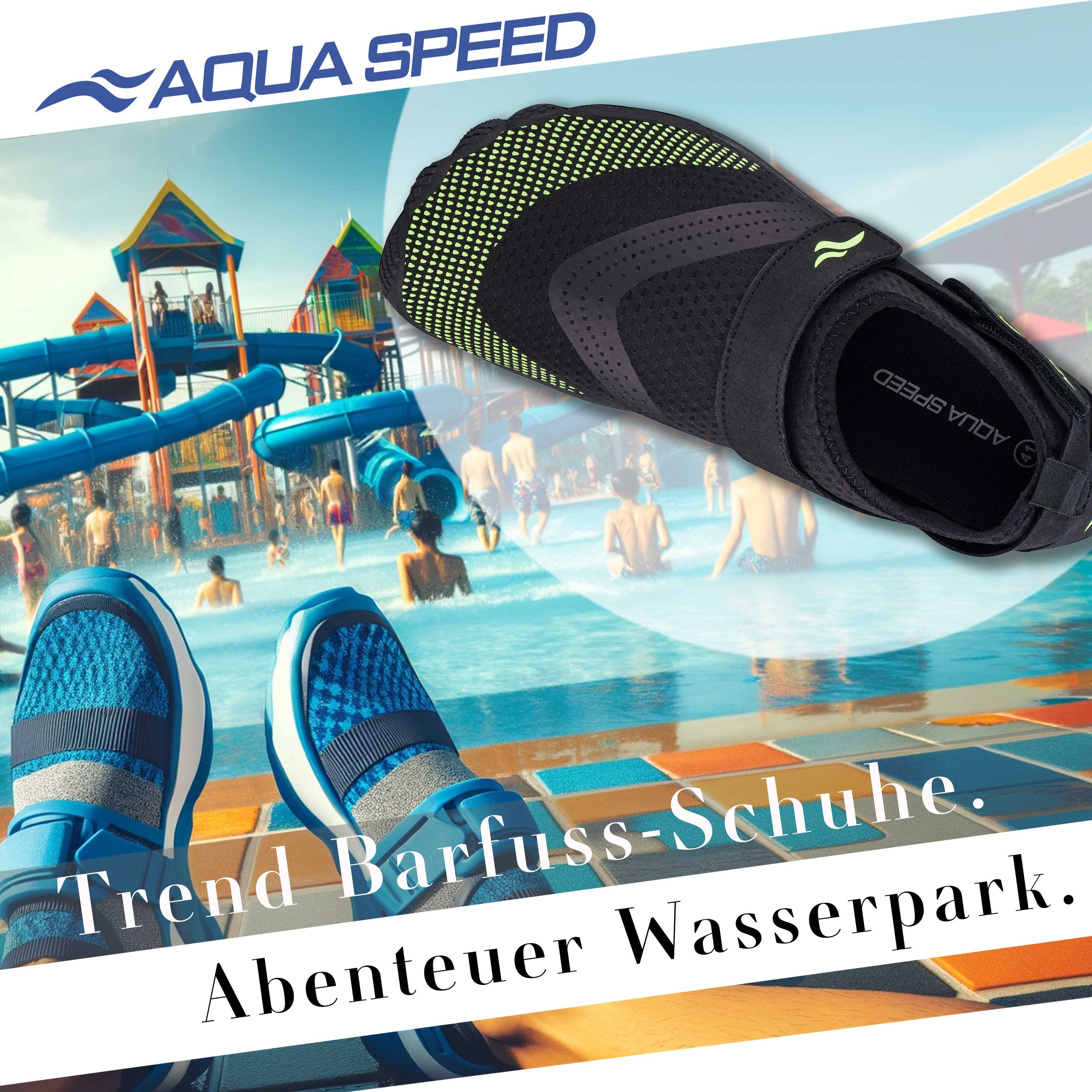 Aqua Speed Kinder-Strandschuhe AGAMA Gr. 35 – Schwarz/Fluor Grün + Handtuch Wasserschuh (Wasserschuhe für Kinder – sicherer Halt bei Spiel & Wasserspaß) Alltagstauglich & sportlich – Für Freizeit & Wasseraktivitäten