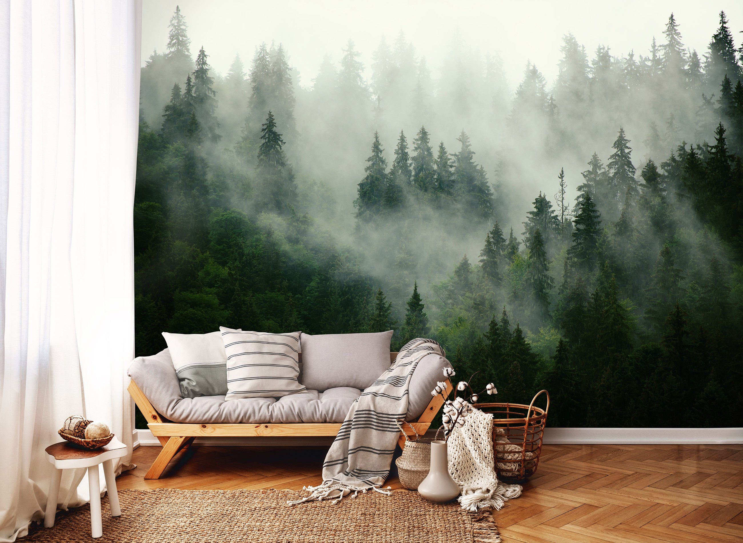 Wallarena Fototapete Wald im Nebel Natur Wohnzimmer Schlafzimmer Vlies Tape günstig online kaufen