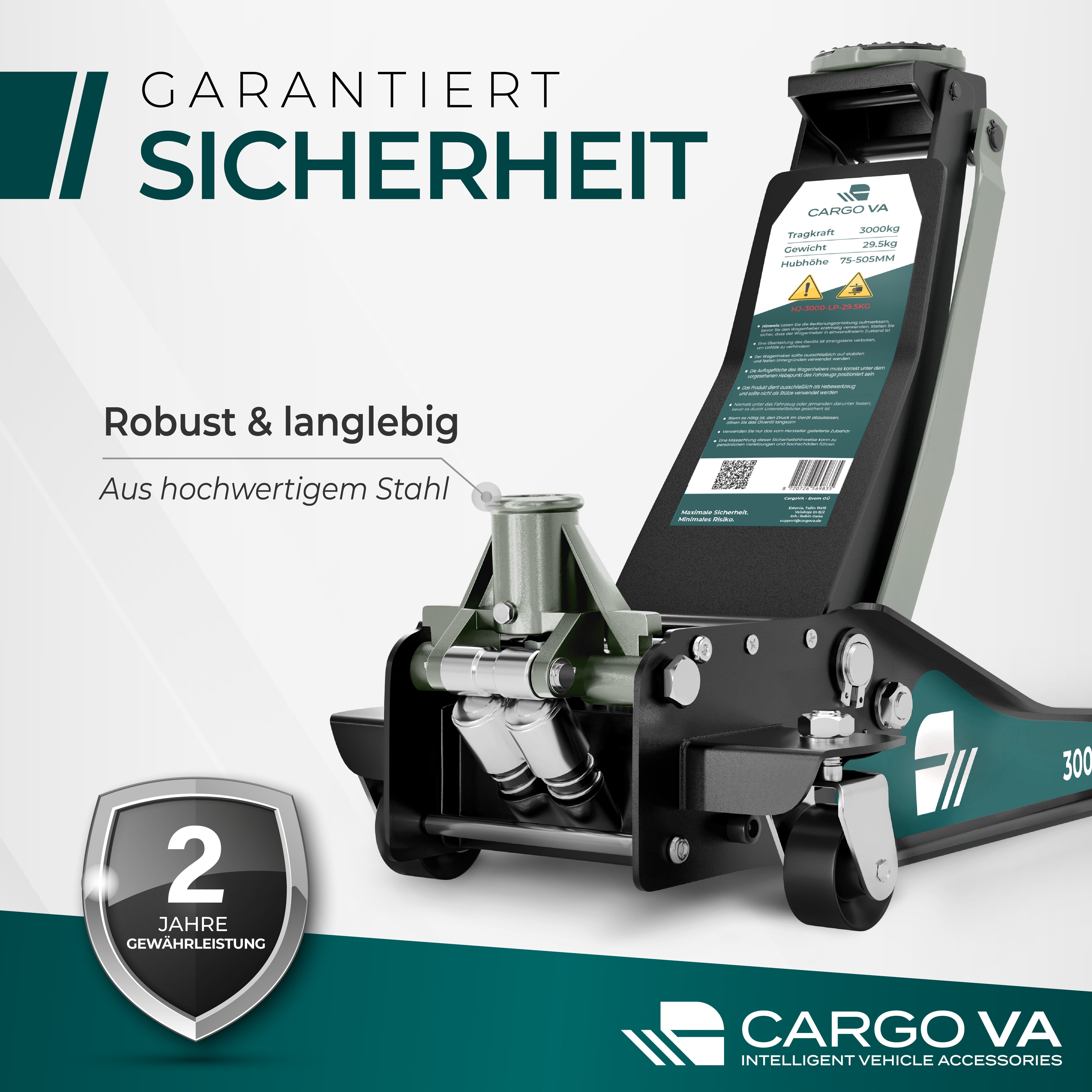 CargoVA® Rangierwagenheber Wagenheber 3T hydraulisch, 75–505 mm, SUV & Tiefergelegt, Profi-Set, 1-tlg., 3 T Tragkraft, 75–505 mm Hubhöhe, Doppelkolben, Profi-Se – Bild 2 von 5