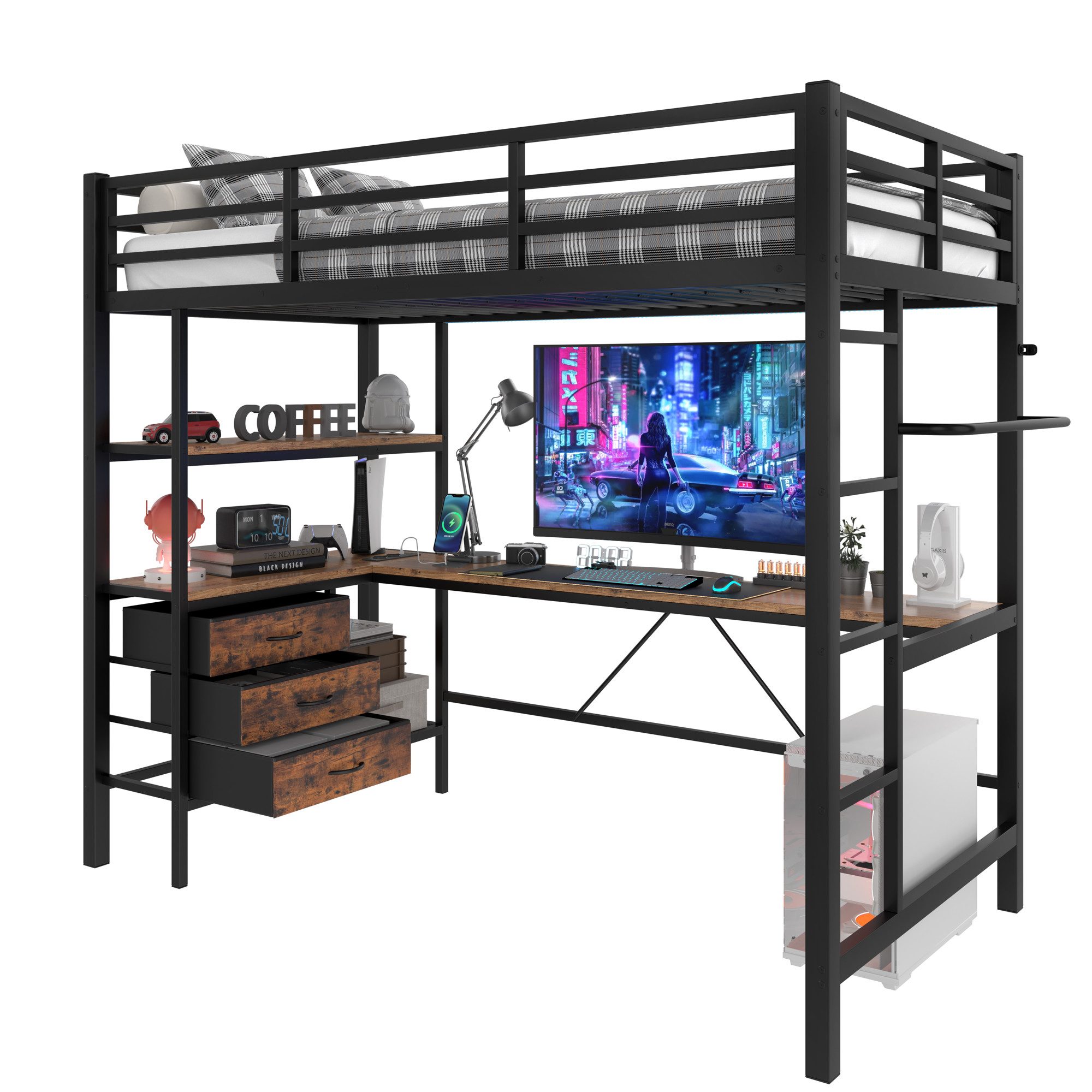 REDOM Hochbett Funktionsbett,Einzelbett,Jugendbett,Kinderbett (Hochbett 90x günstig online kaufen