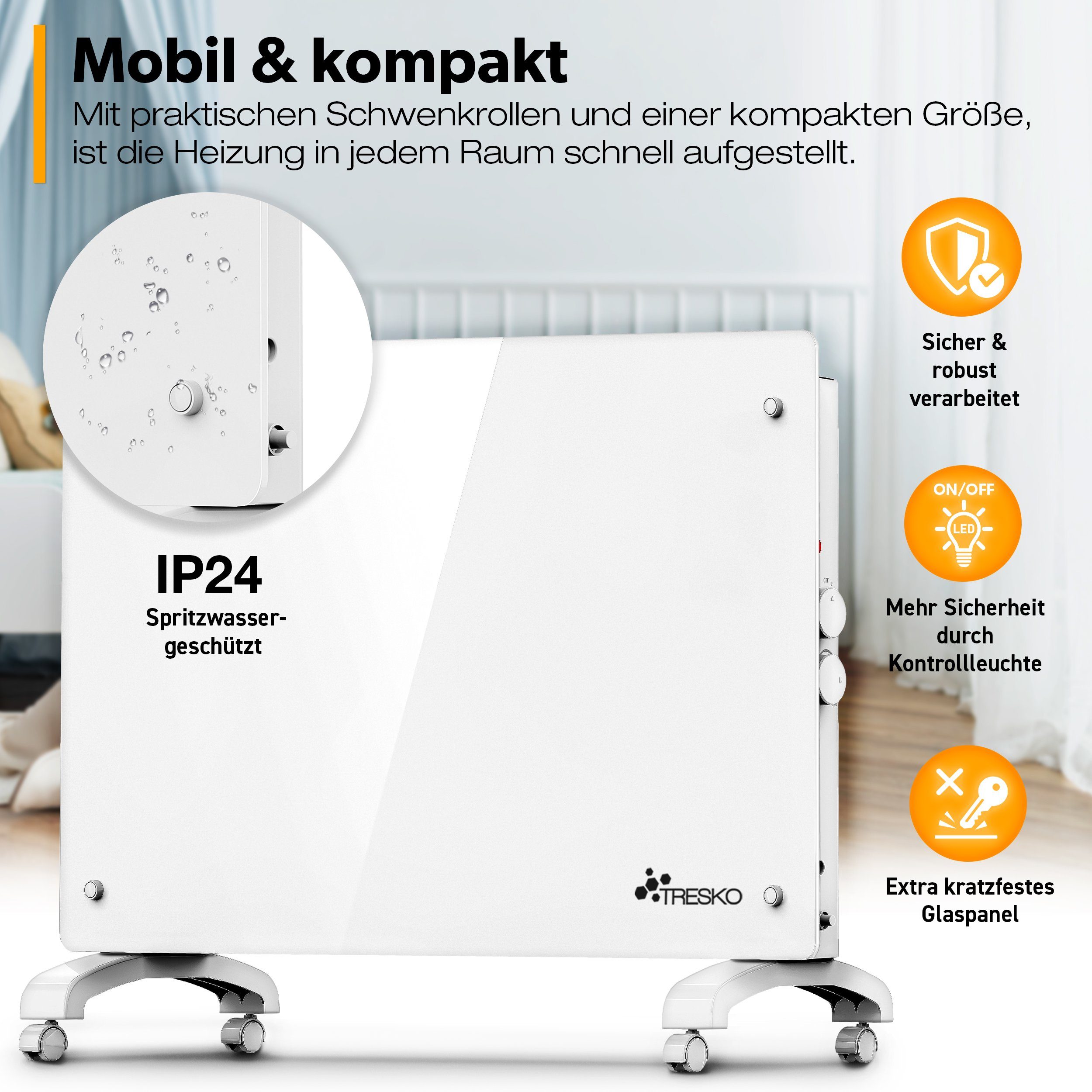 TRESKO Konvektor Glaskonvektor Elektroheizung 1500 & 2000W, 2000 W, APP WiFi Funktion, Glasheizung elektrisch – Bild 5 von 5