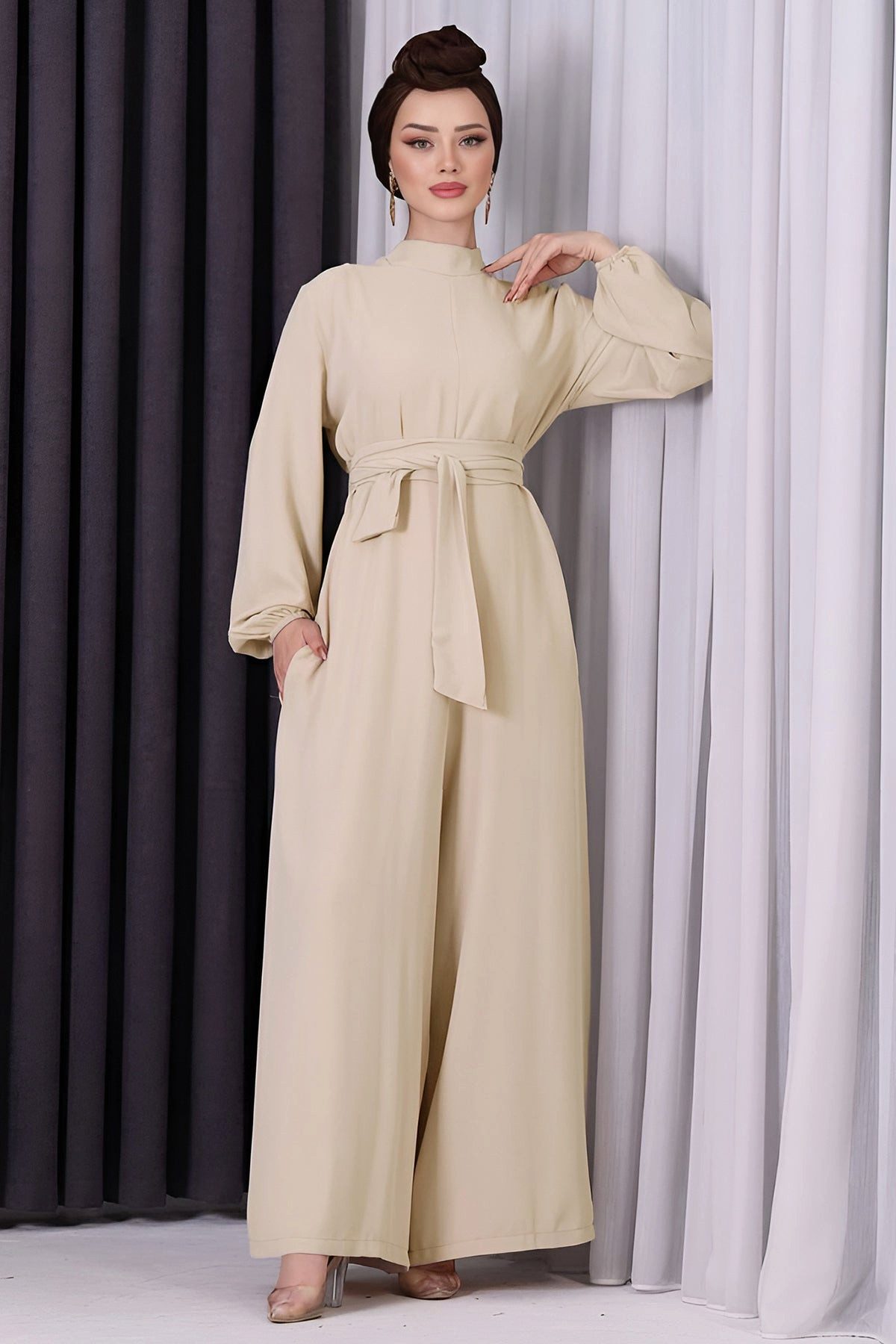 Modabout Jumpsuit Langes Maxikleid Eleganten Hijab Kleid Damen - NTLM0007D4664TAŞ (1-tlg)