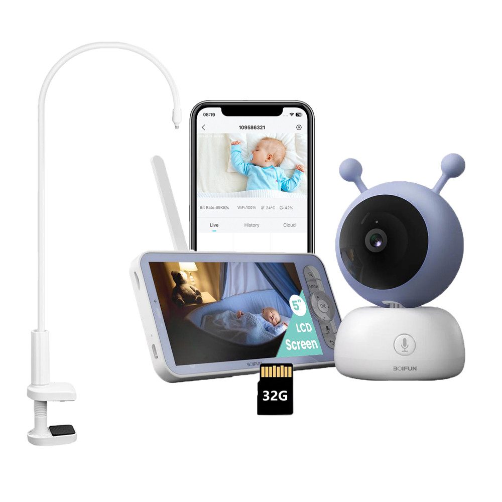 Babyphone 1080P/5 Zoll Babyphone mit Kamera und APP WLAN Video Babyfon