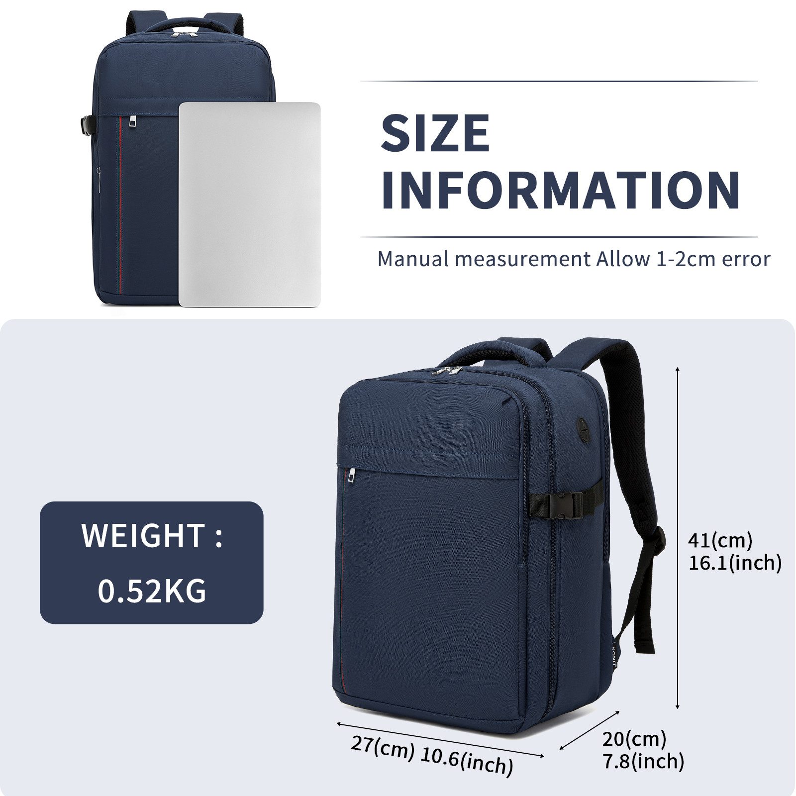 KONO Reiserucksack, Handgepäck 41x27x20cm, Wasserdichter Untersitz-Rucksack günstig online kaufen