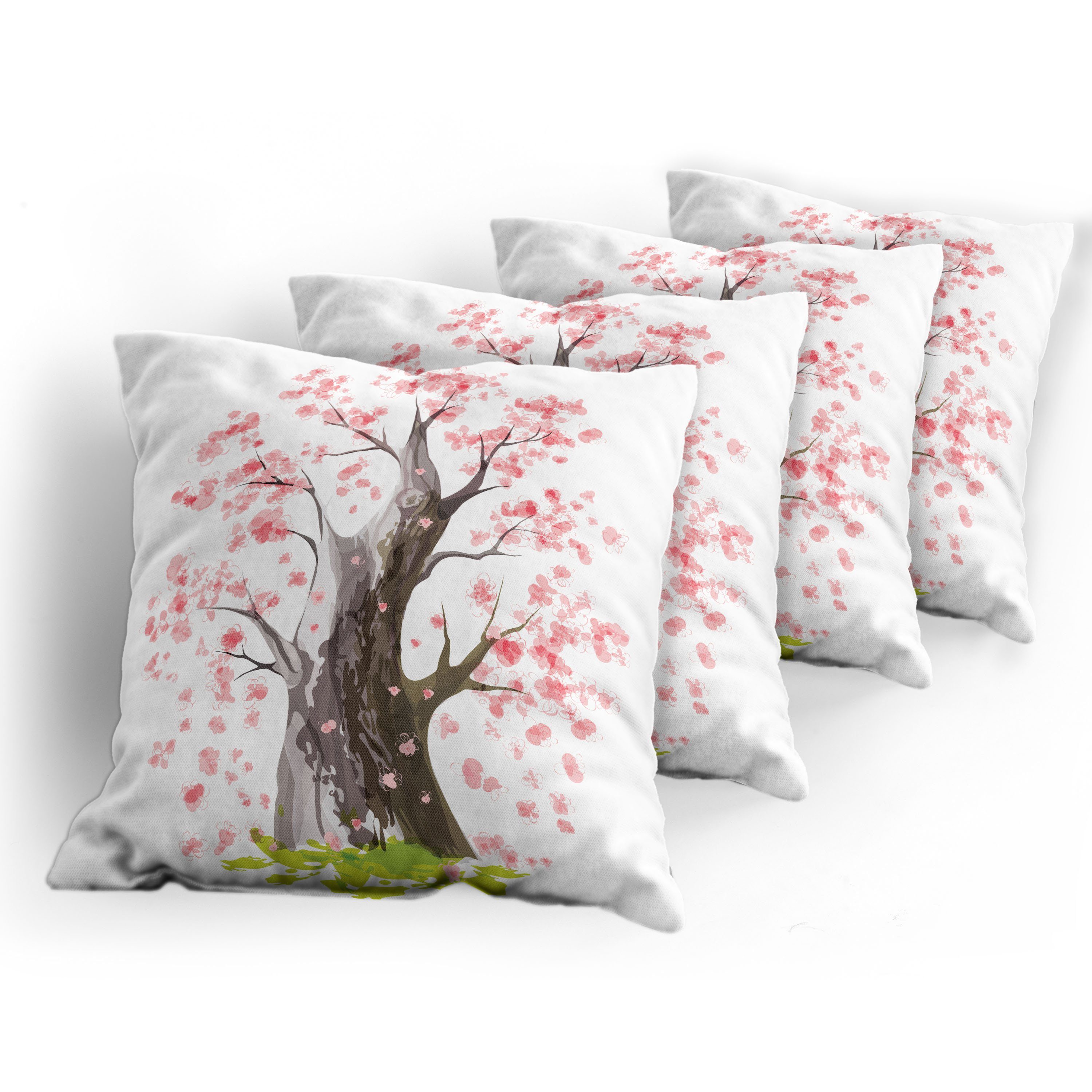 Accent (4 Stück), Sakura Baum Abakuhaus Modern Digitaldruck, Doppelseitiger Blooming Kissenbezüge
