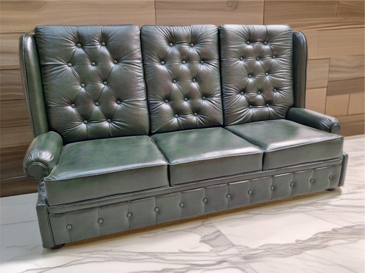 Xlmoebel 3-Sitzer Exklusives Wohnzimmer-Sofa aus Leder 3-Sitzer Grün-Schwarz Sofort, 3-Sitzer, Hergestellt in Europa
