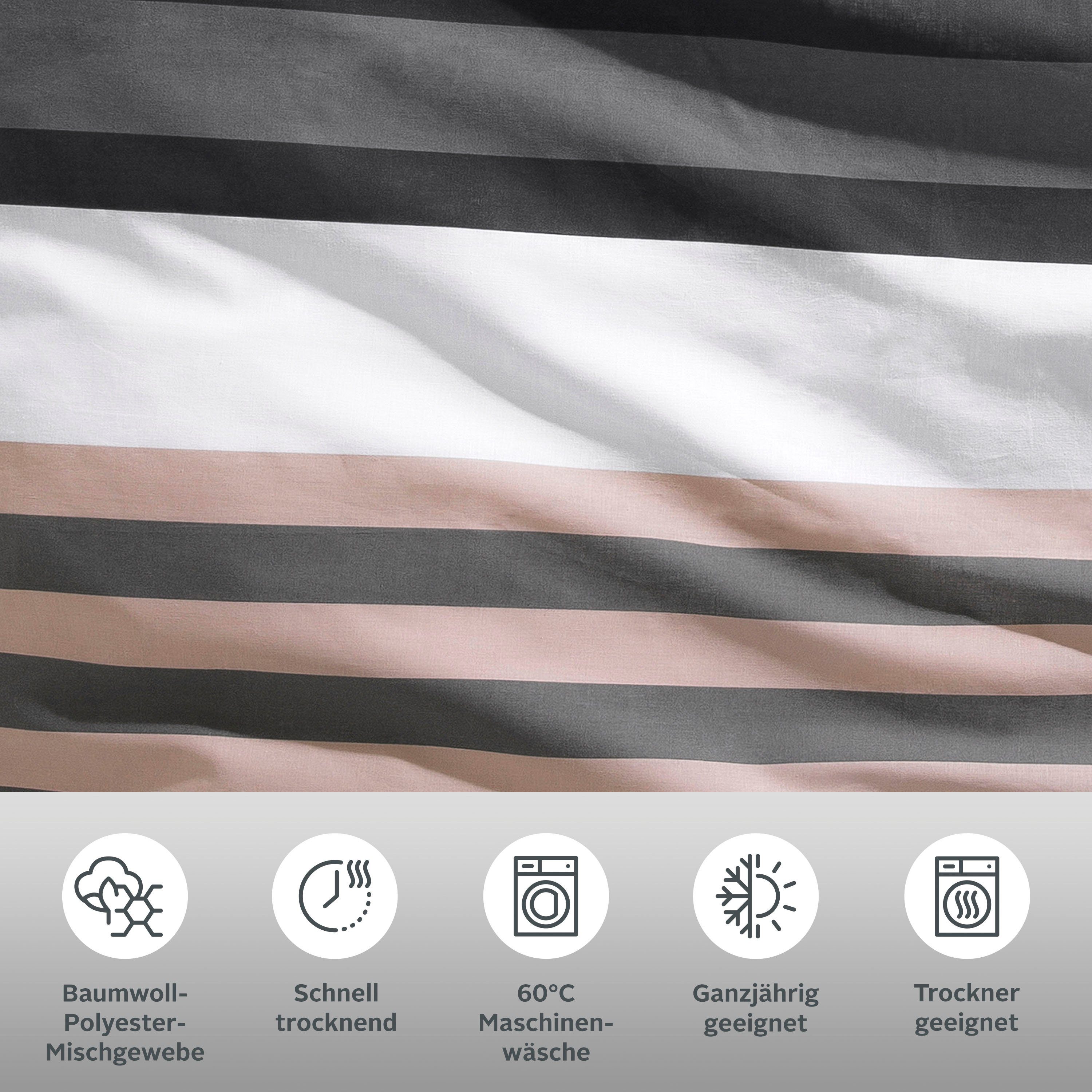 H.I.S Bettwäsche Majoran, Polycotton recycelt, 2 teilig, gestreifte Bettwäsche in verschiedenen Qualitäten