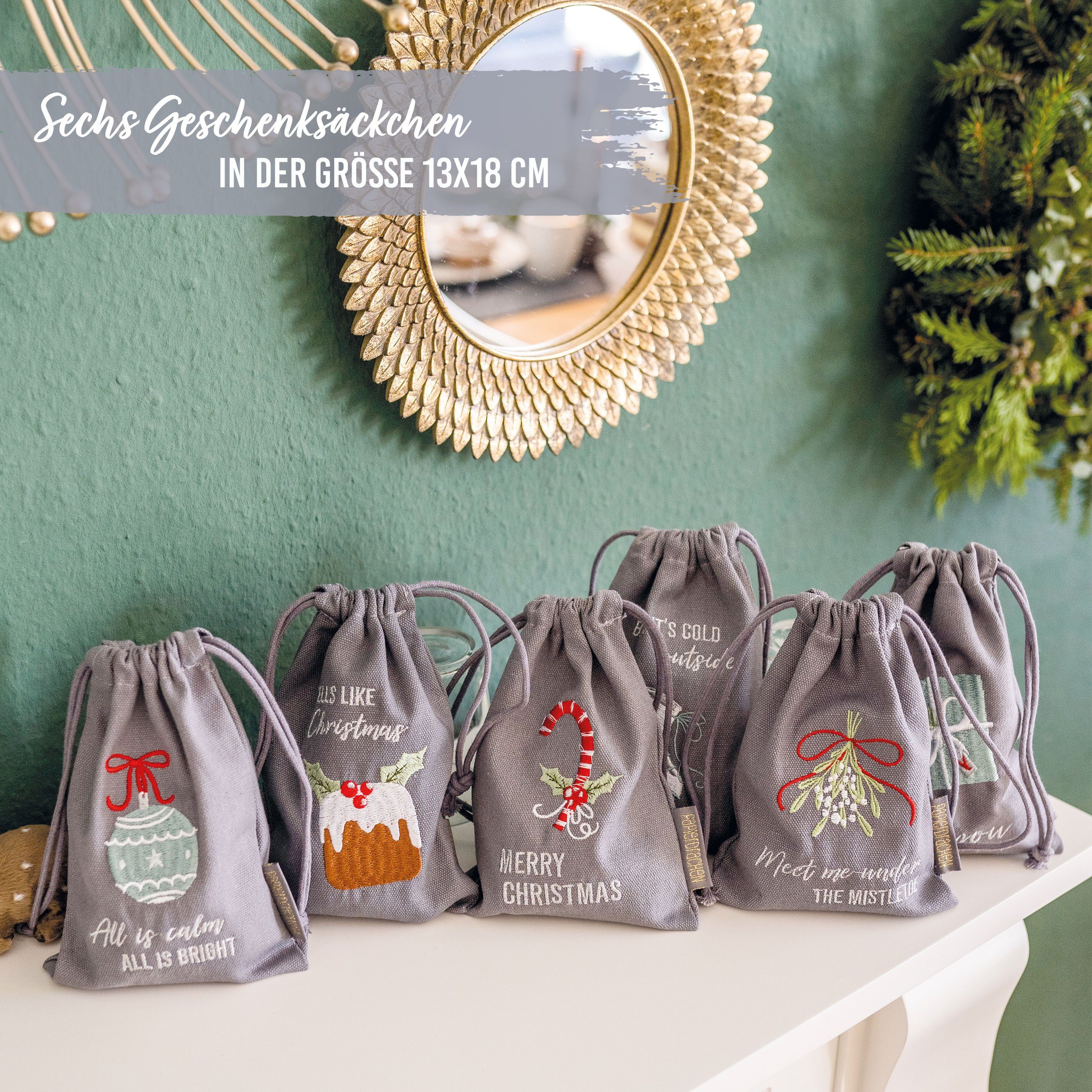 PAPIERDRACHEN Geschenkpapier 6 Geschenksäckchen zu Weihnachten - Geschenke nachhaltig einpacken