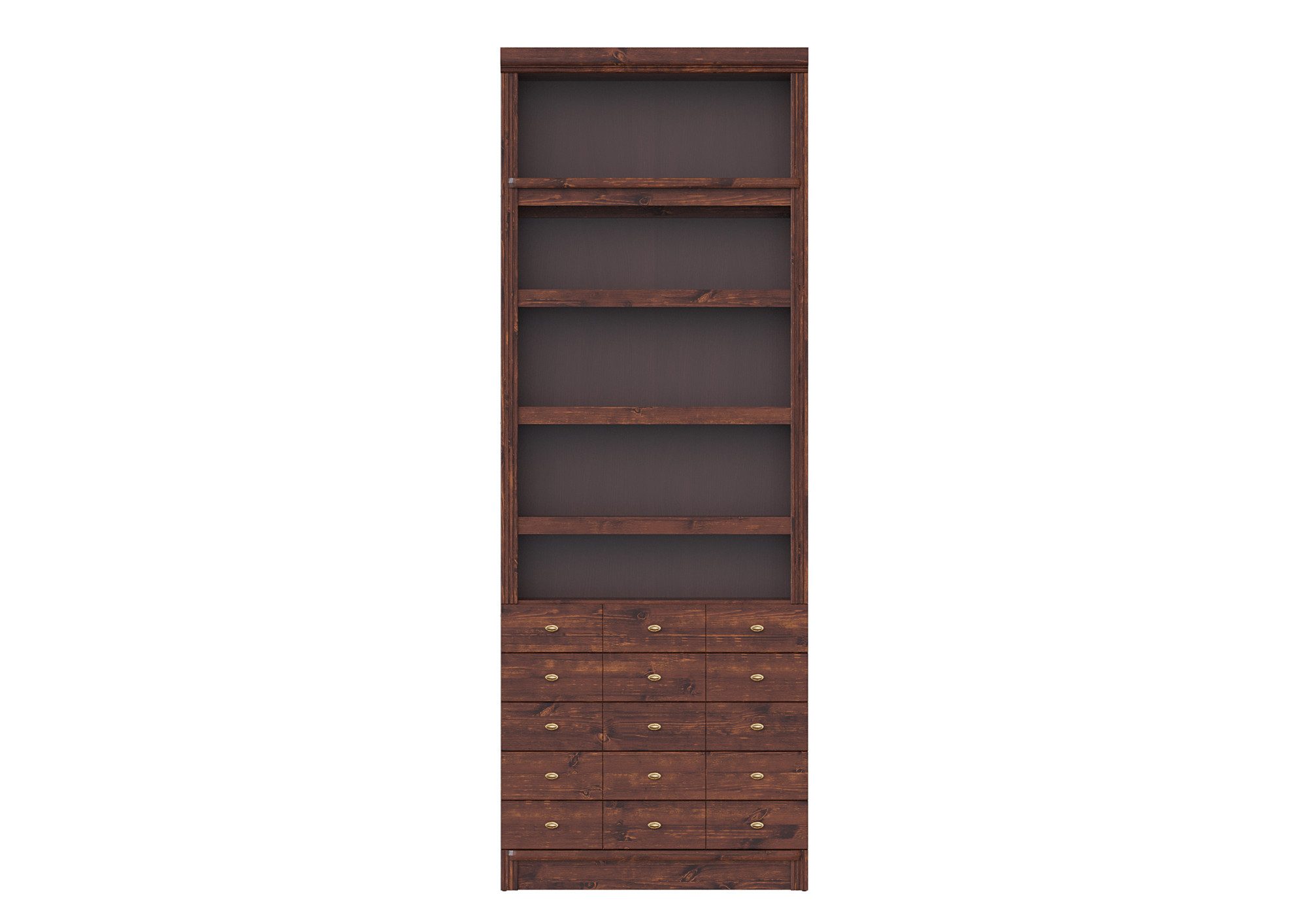 Home affaire Bücherregal Soeren Regal mit 5 breiten Schubkästen in geteilter Optik, T/H: 80/29/220 cm, Kiefer FSC®-zertifiziert, elegante Metallgriffe – Bild 4 von 5