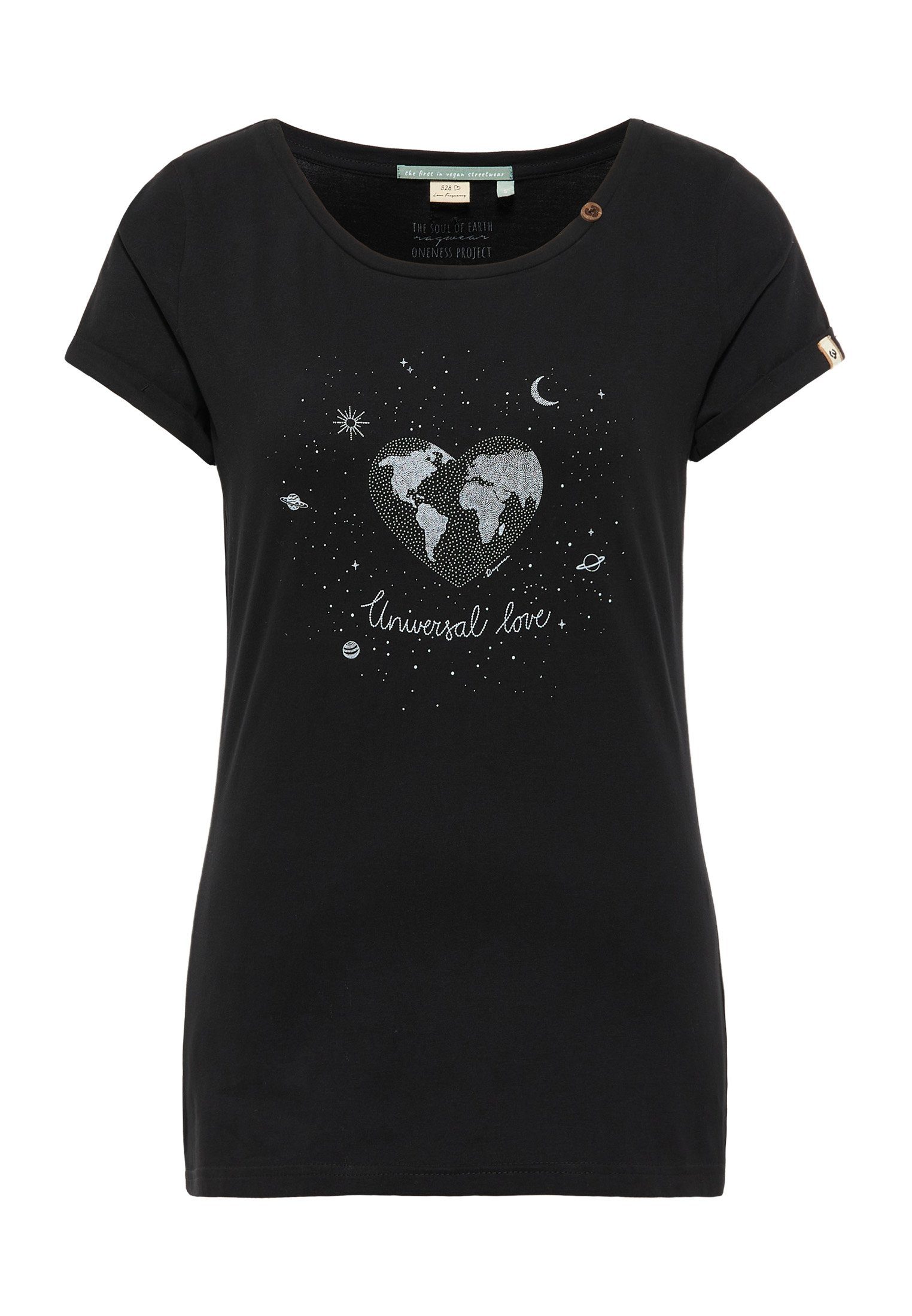 Mode FLORAH T-Shirt & Nachhaltige Ragwear BLACK Vegane HEART ORGANIC