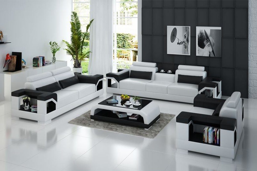 Moderne Möbel Made in luxus schwarz-weiße Sofa JVmoebel 3+1+1 Sofagarnitur neu, Europe