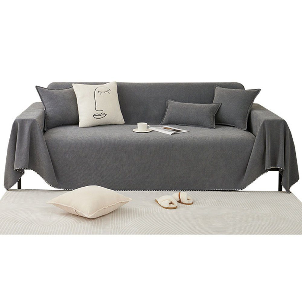 Sofaschoner Tagesdecke grau, Sofaüberwurf/Couchüberwurf /Kissenbezug Sarfly, Wohndecke aus 100% Baumwolle
