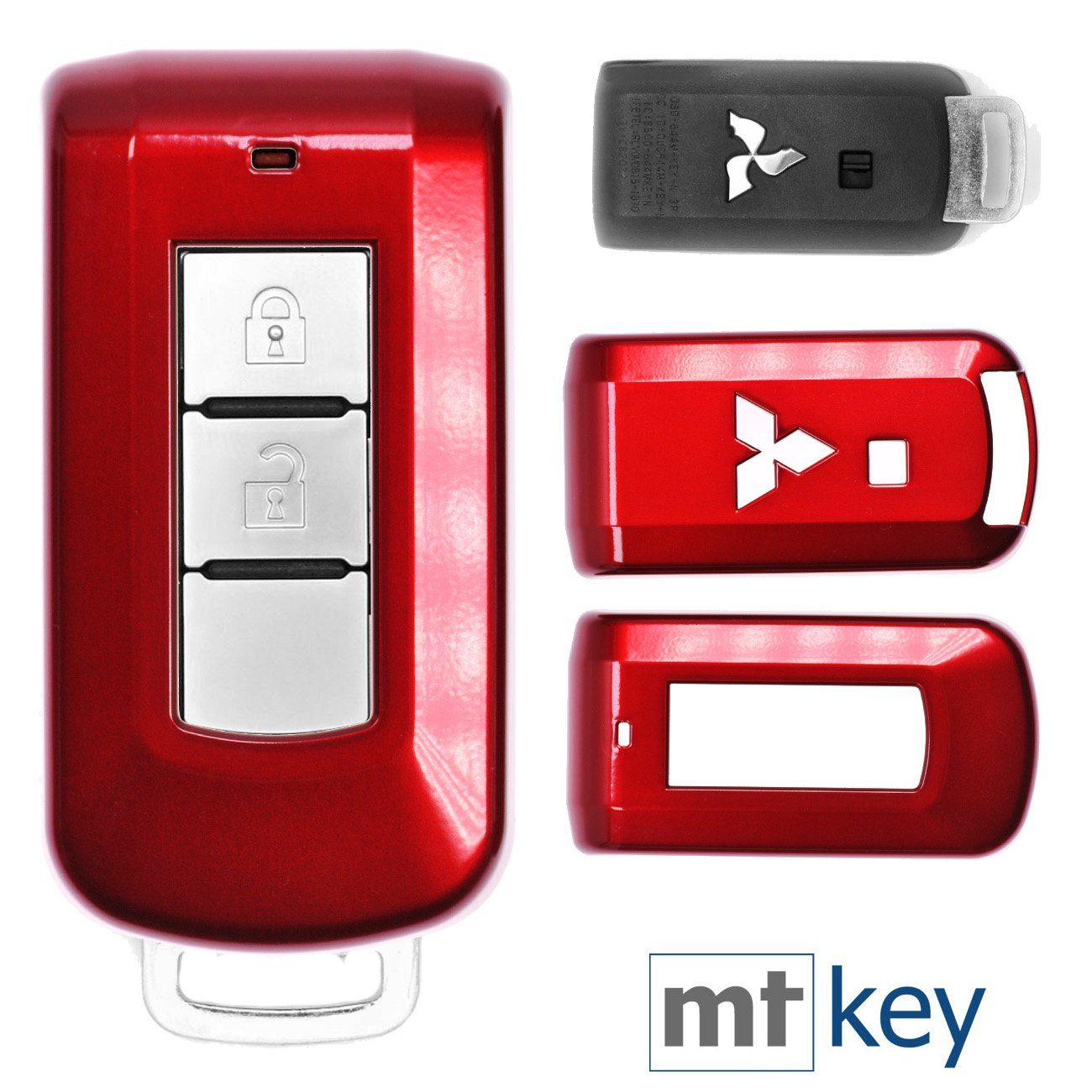 mt-key Schlüsseltasche Autoschlüssel Hardcover Schutzhülle Pajero für SMARTKEY Mitsubishi Outlander ASX KEYLESS Metallic Rot, L200