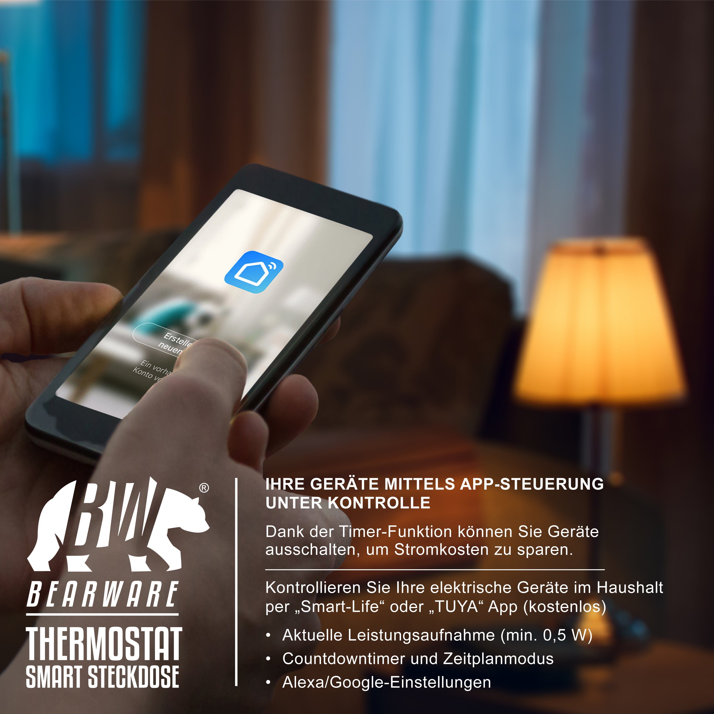 BEARWARE Steckdosen-Thermostat WLAN Steckdosenthermostat, WiFi Smart Life, für Heizgeräte, 5°-35°, max. 3680 W, 1-St., TUYA App-Steuerung, Timer, für Infrarothe – Bild 5 von 5
