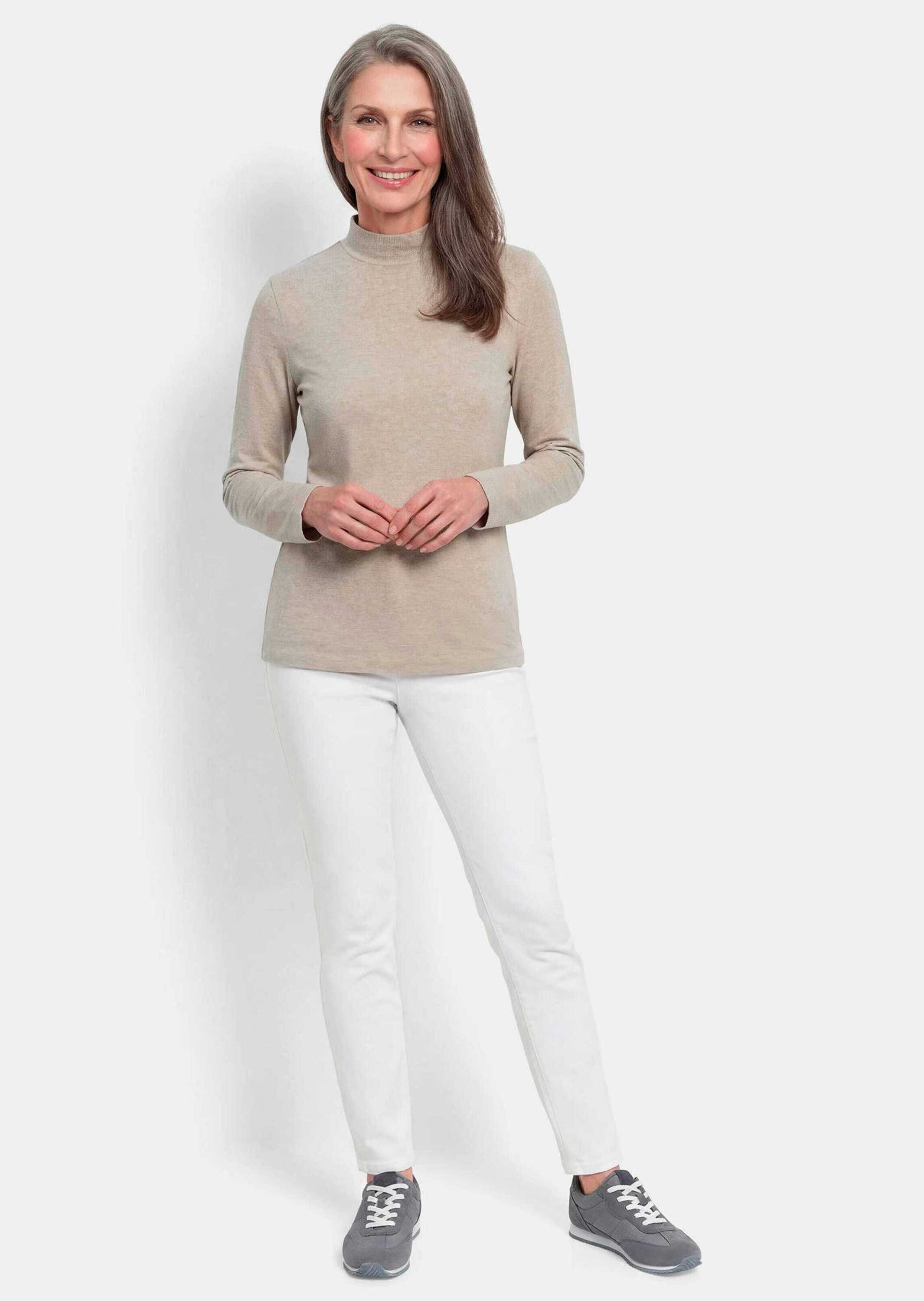 GOLDNER T-Shirt Kurzgröße: Baumwollshirt mit Langarm Weiches Jerseyshirt aus Baumwolle, mit Stehkragen und Langarm