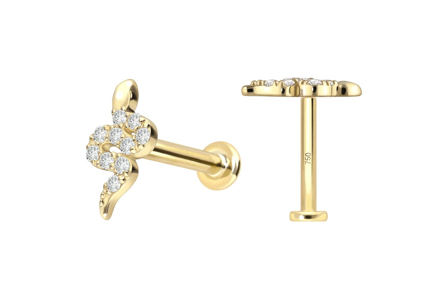 PIERCINGLINE Piercing-Set 18 Karat Gold Labret mit Innengewinde DIAMANT-SCHLANGE (Labrets, 1-tlg)