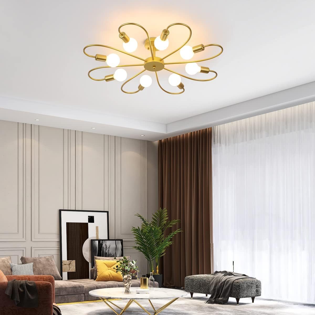 DOPWii Gold Deckenleuchte Wohnzimmer,82*15cm,E27,Keine Köpfe 8 20-30m² Glühbirne für Deckenlampe