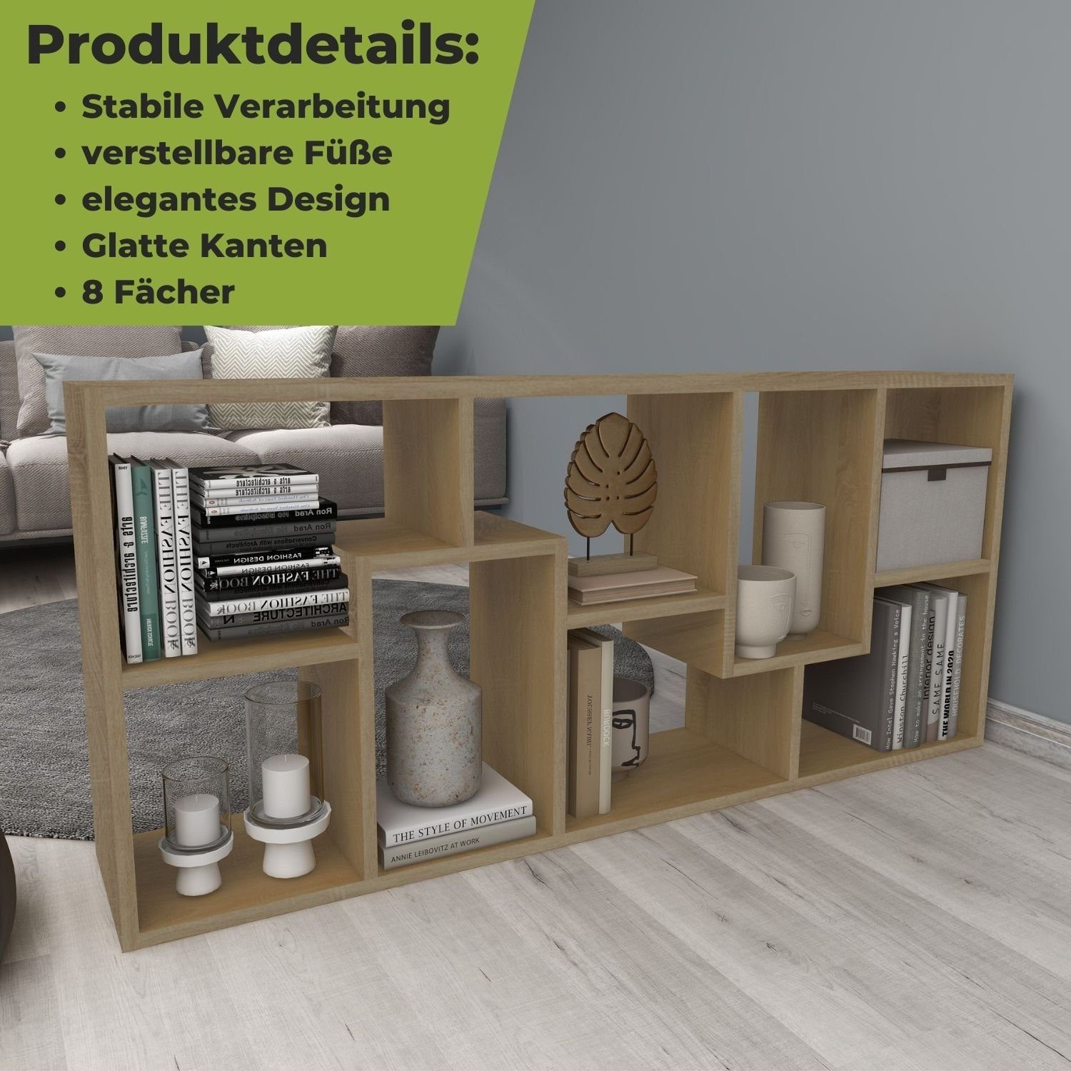 Coemo Standregal SIGMA, Natur 8 versetzte Fächer Holz Standregal 60x25x130 günstig online kaufen