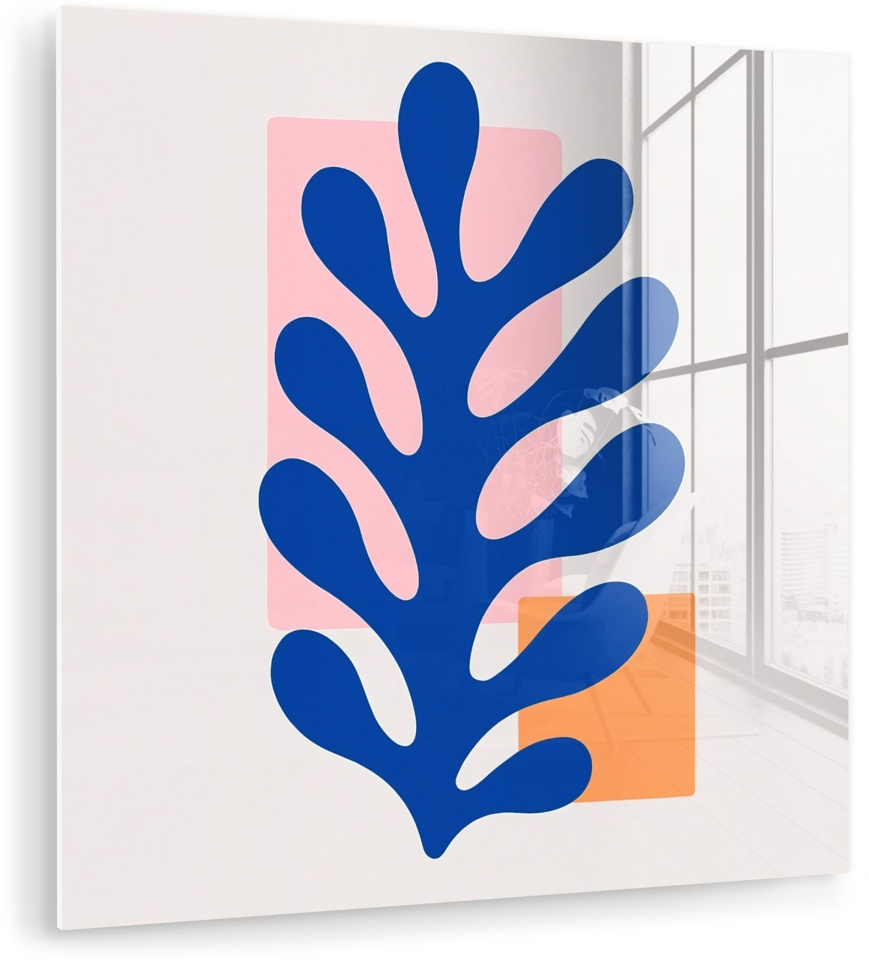 MuchoWow Acrylglasbild Abstrakt - Blatt - Blau - Rechtecke, Inkl. Aufhängung, Bilder auf Glas Wandbild, Wanddeko Wohnzimmer Badezimmer, 20x20 cm