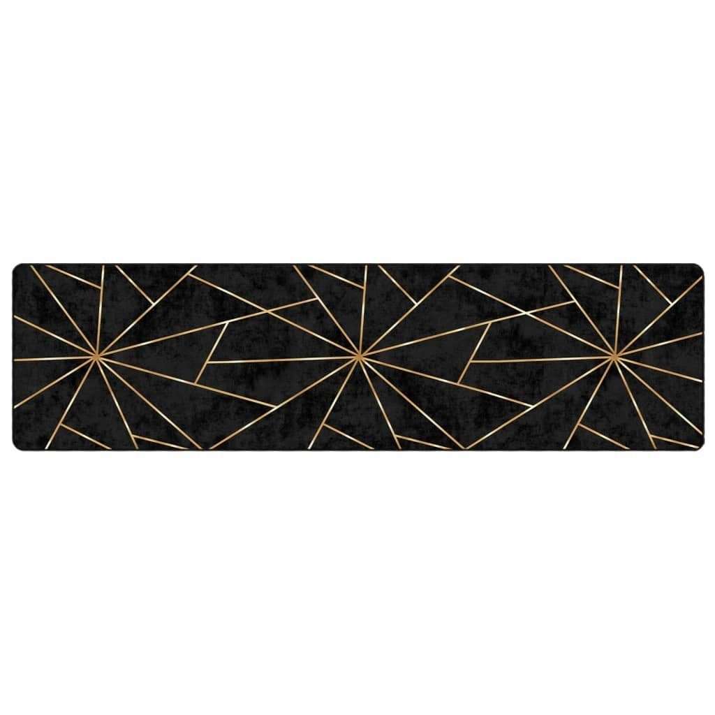 vidaXL Teppich Teppich Waschbar Schwarz und Golden 80x300 cm Rutschfest, Höhe: 0 mm