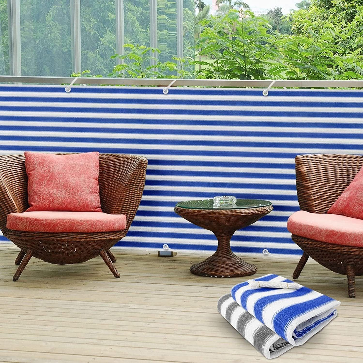 Floordirekt Balkonsichtschutz 90x500 cm, Balkon Sichtschutz mit wetterfestem HDPE-Stoff (Packung, 1-St) Balkonverkleidung für UV-, Wind- & Sichtschutz - creme/b – Bild 2 von 5