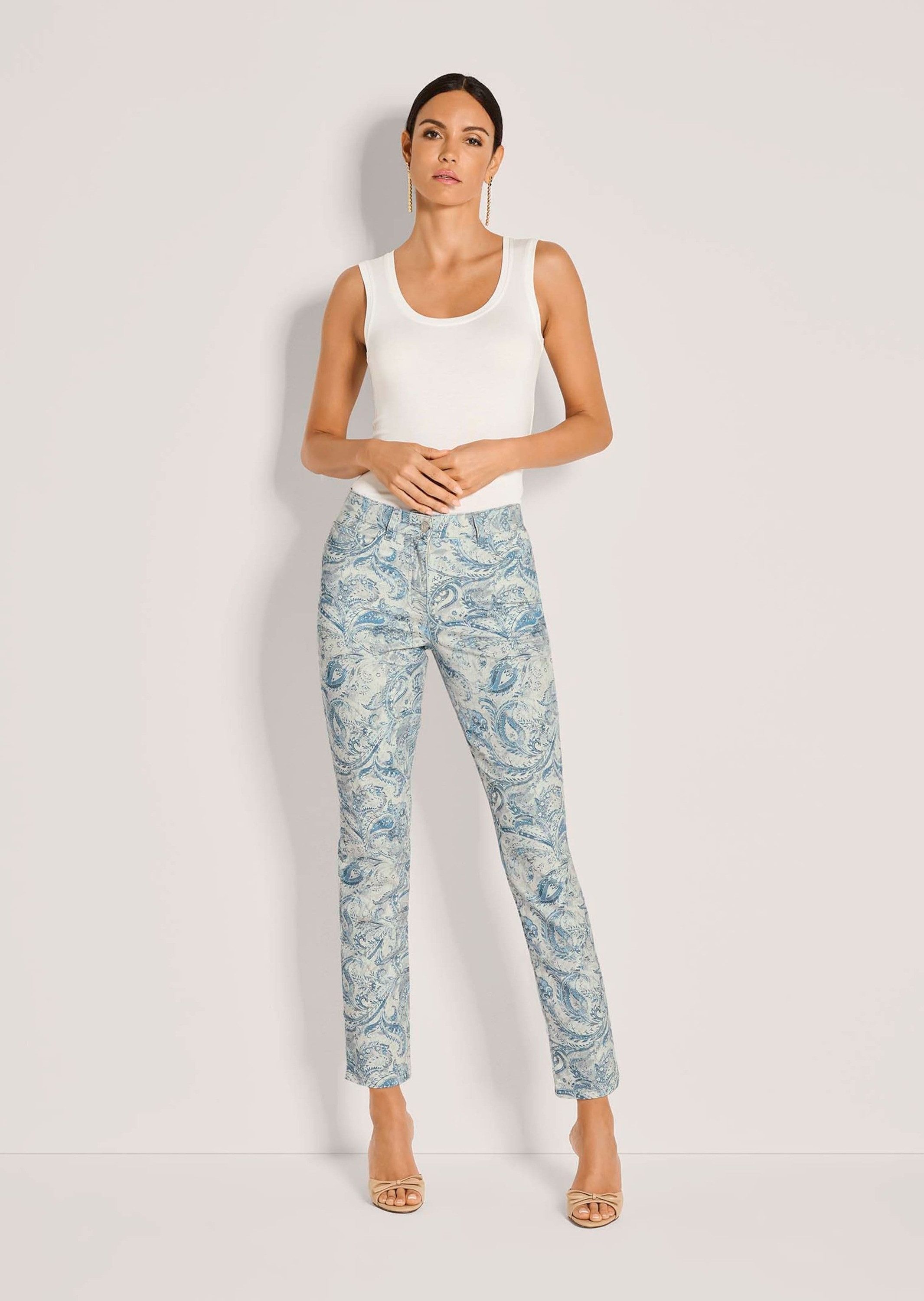 MADELEINE Stoffhose Jerseyhose mit Paisley-Muster Baumwollhose mit Formbund, Gürtelschlaufen, Taschen und Knöchellänge