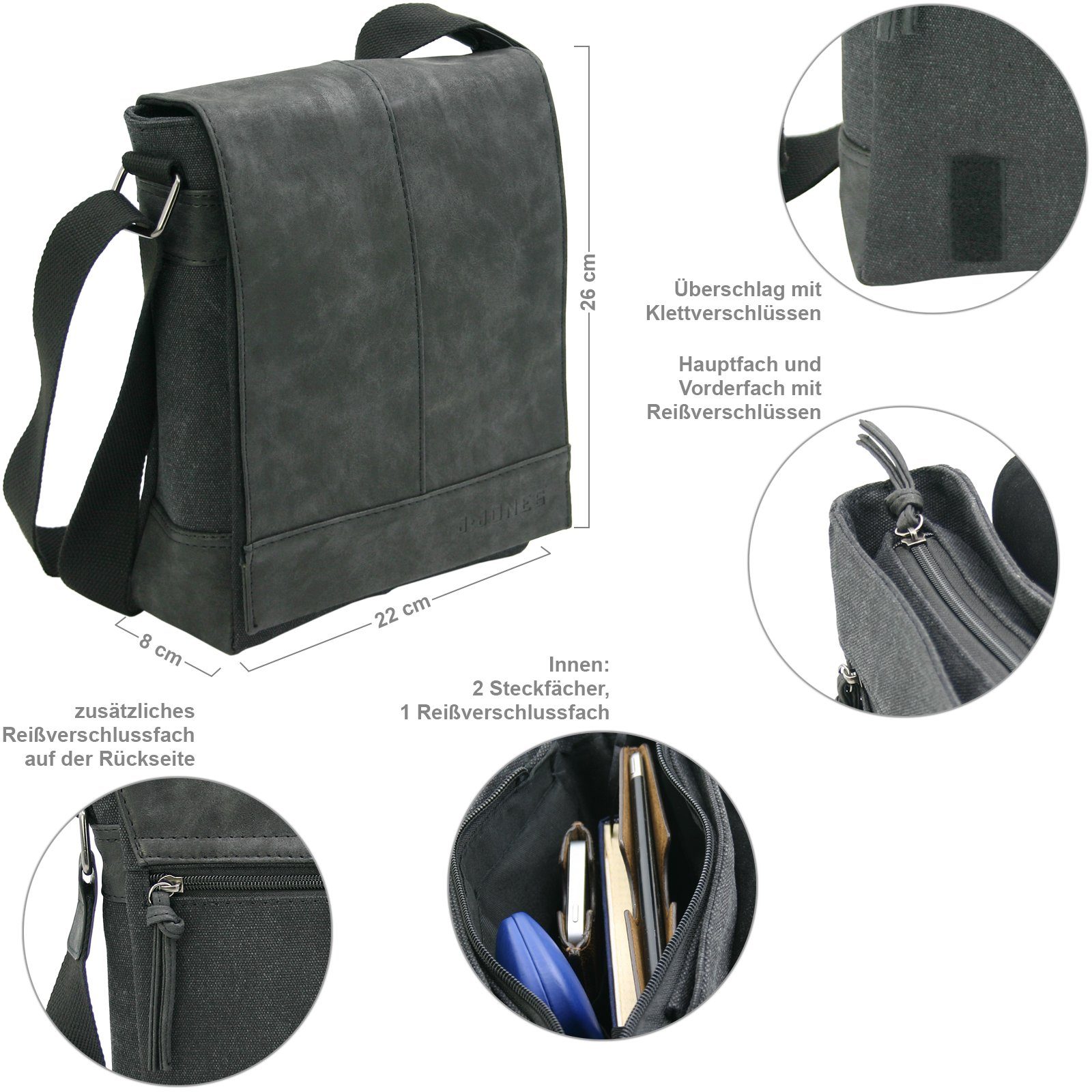 J JONES JENNIFER JONES Schultertasche Umhängetasche aus Canvas - Messenger günstig online kaufen