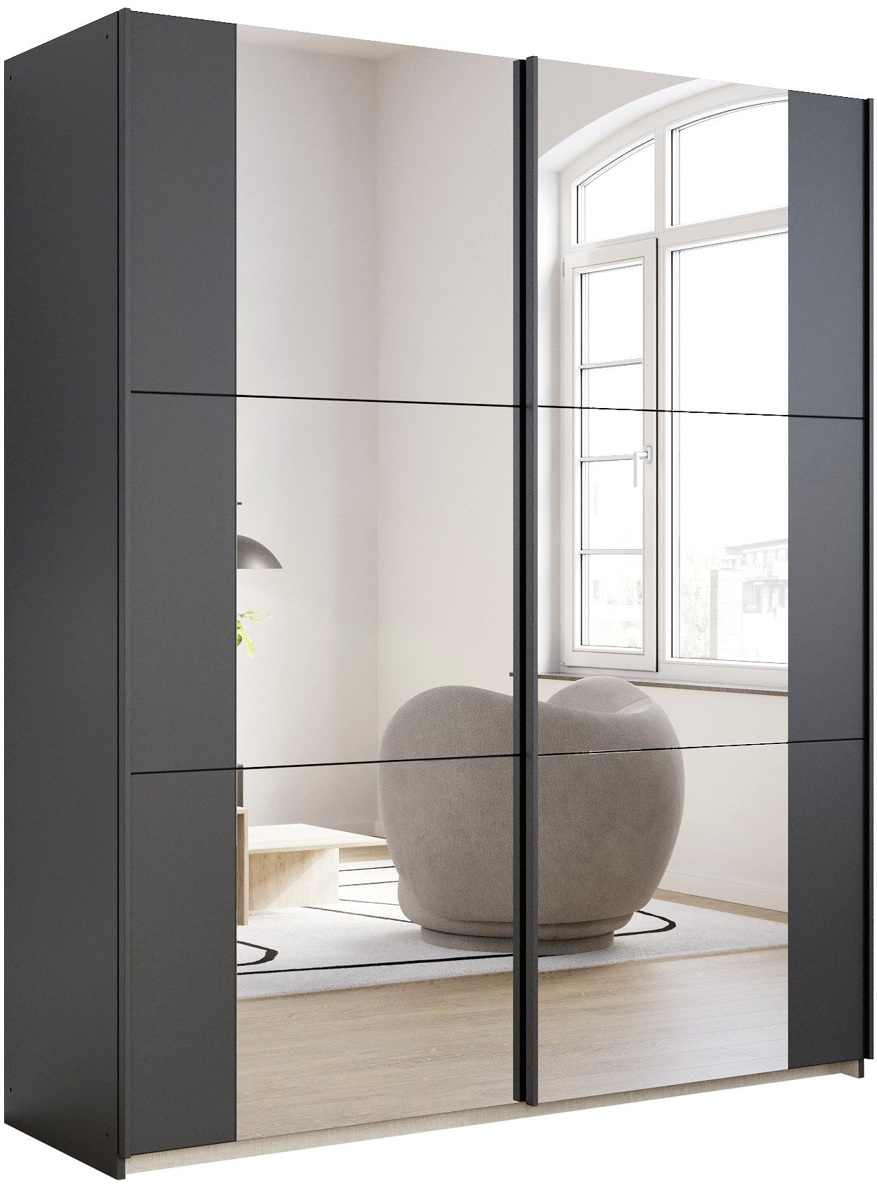 rauch Schwebetürenschrank Kleiderschrank Drehtürenschrank Schrank Garderobe KRONACH (in 3 Ausstattungen BASIC/CLASSIC/PREMIUM, Breiten 131/175/218/261 cm) optional ohne, mit 1 oder 2 Spiegel, viel Stauraum MADE IN GERMANY