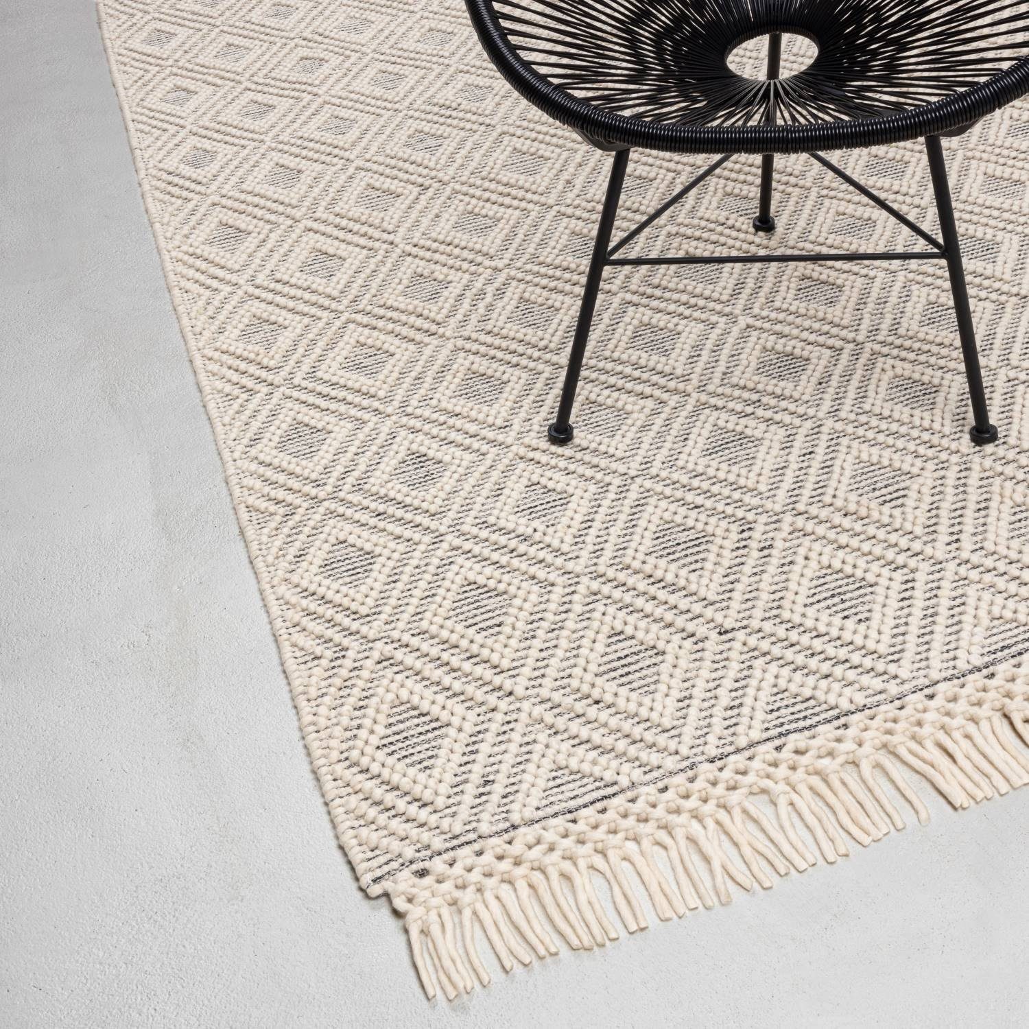 RUG N' ROLL Wollteppich Moderner Handwebteppich, pflegeleicht, robust, beige, Rechteckig, handgewebt