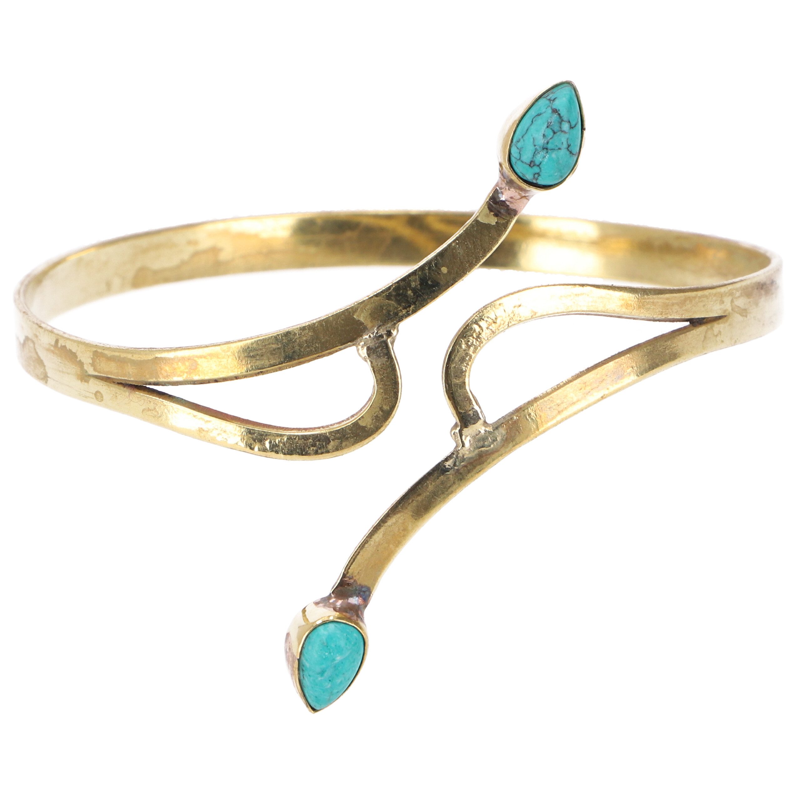 Armreif Goldene Armspange aus Messing mit Verzierung -..