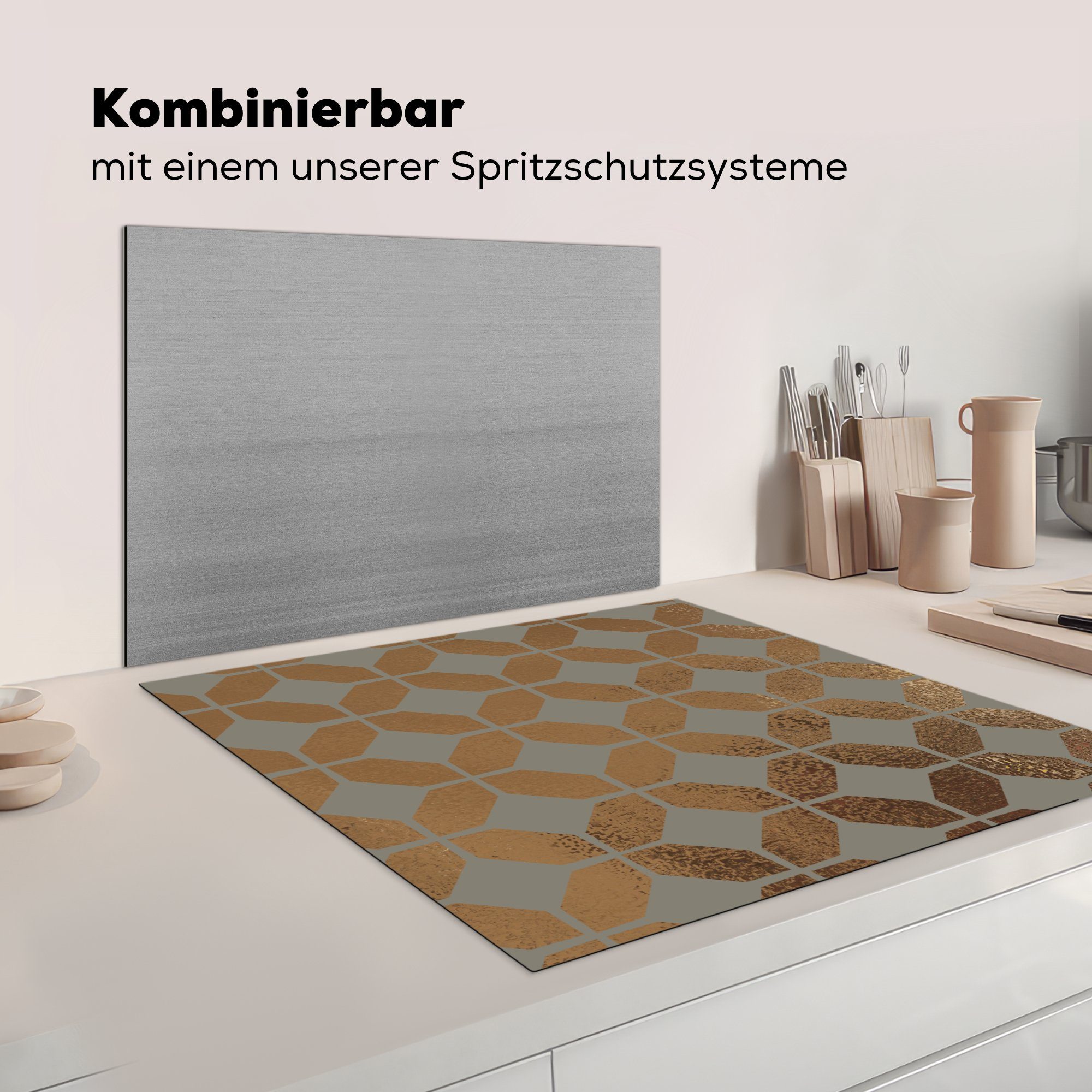 MuchoWow Herdblende-/Abdeckplatte Muster cm, Luxus - (1 Gold Grau, Arbeitsplatte tlg), Ceranfeldabdeckung, für küche - Vinyl, - 78x78