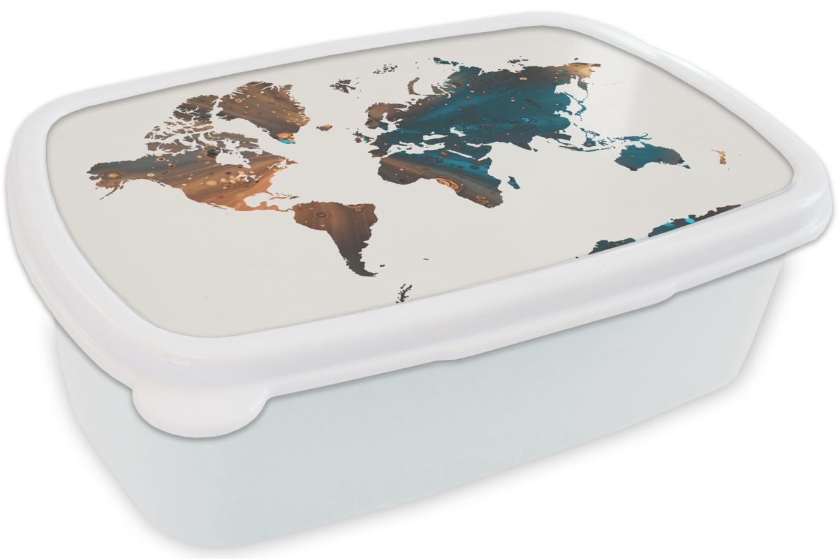 und für Farbe, Jungs Weltkarte für Erwachsene, weiß (2-tlg), Kinder Mädchen Brotbox Brotdose, Blau und Kunststoff, MuchoWow - Lunchbox -
