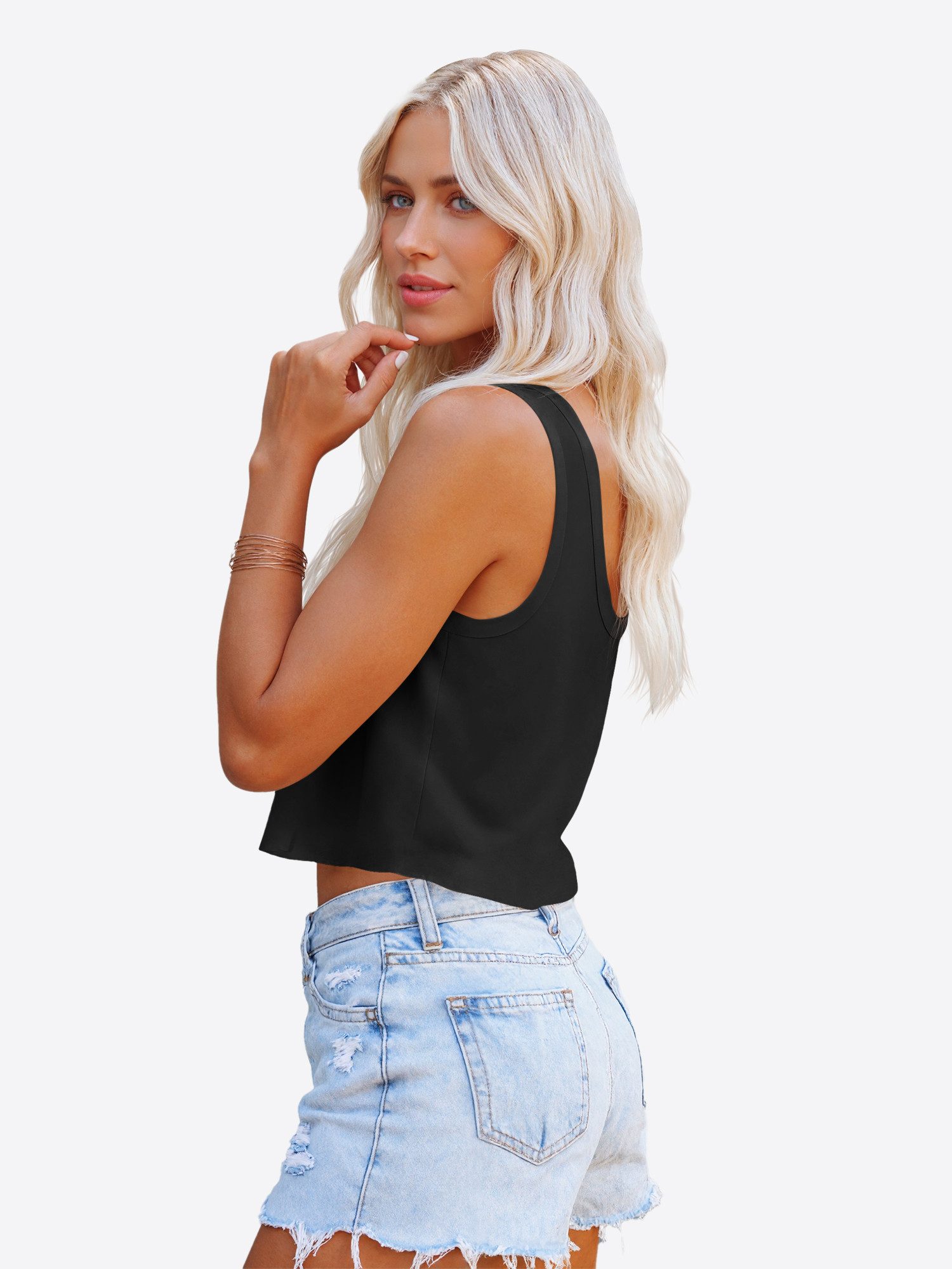 Imily Bela Tanktop Damen Ärmelloses bauchfreies Trainingsshirt (Packung, 1-tlg., 1per-Pack) Einfarbig – Bild 3 von 5