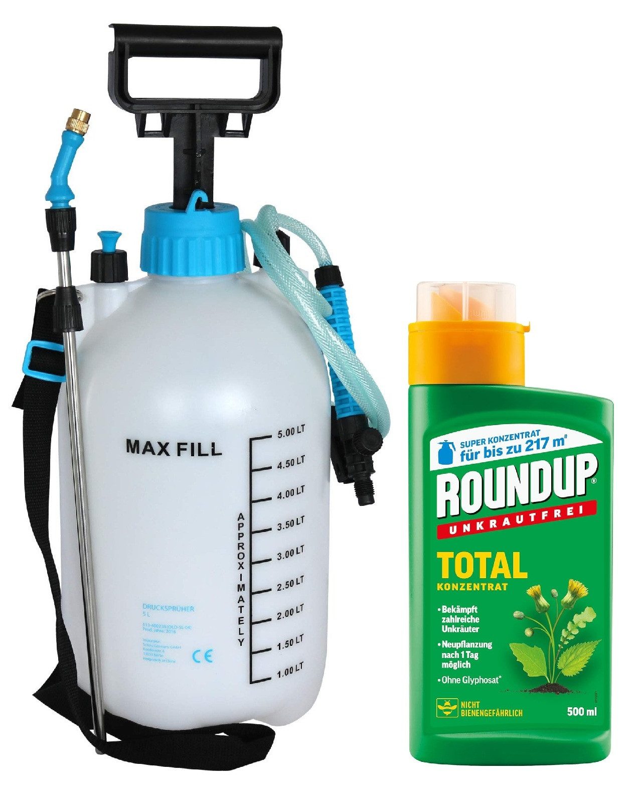 Substral Unkrautbekämpfungsmittel Roundup Total Konzentrat 500 ml Unkrautvernichter + 5 L Drucksprüher