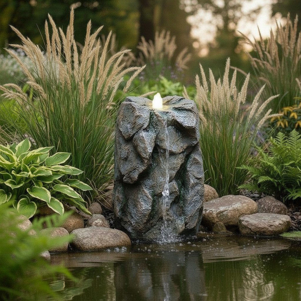 Arnusa Gartenbrunnen Quellstein Bachlauf Quelle mit LED Beleuchtung, 70 cm Breite, (OG-KQS001)