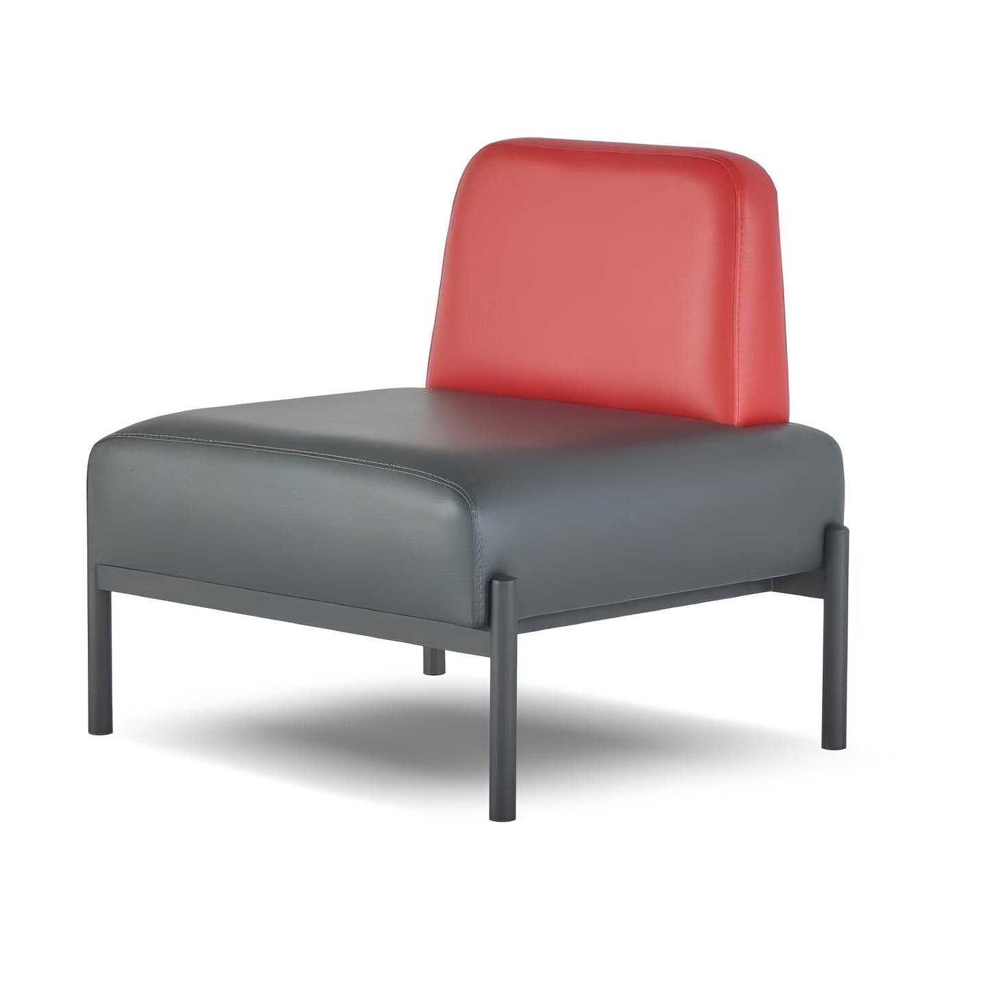 Xlmoebel Besucherstuhl Schwarz-Rotes Ledersofa im Art Deco Stil, 1-Sitzer Edelstahl (Einzelsessel, 1 St), Made in Europa