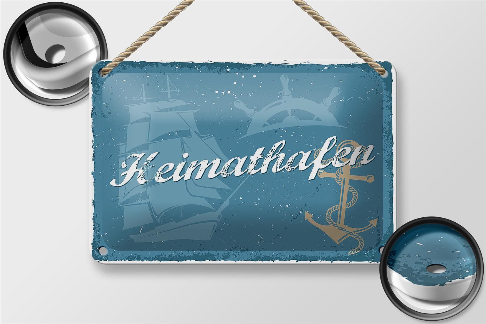 Femer GmbH Metallschild Spruch 18x12cm Heimathafen Anker, (1 St), gewölbte Oberfläche, abgerundete Ecken, umgeschlagene Kanten