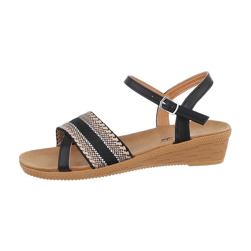 Ital-Design Damen Freizeit Riemchensandalette Keilabsatz/Wedge Keilsandaletten in Schwarz | Sandaletten