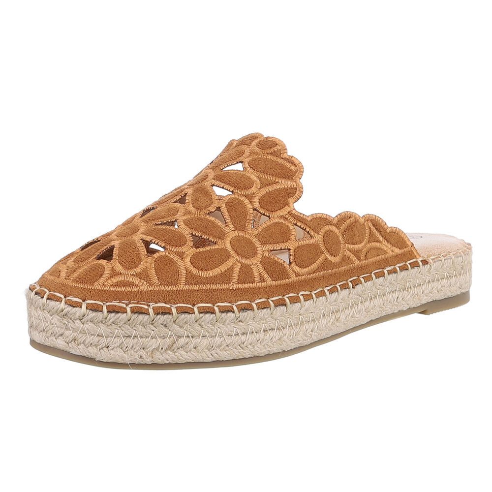 Ital-Design Damen Mules Freizeit Pantolette (88930280) Flach Pantoletten in Camel