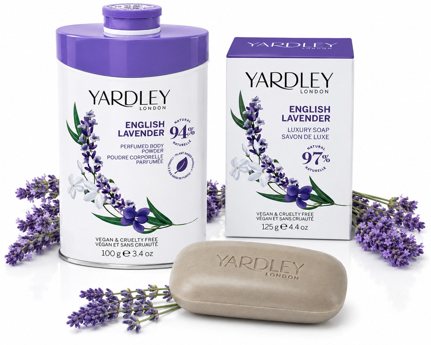 Yardley Hautreinigungs-Set 2er Set English Lavender, Geschenkset Körperpuder & Luxus-Seife
