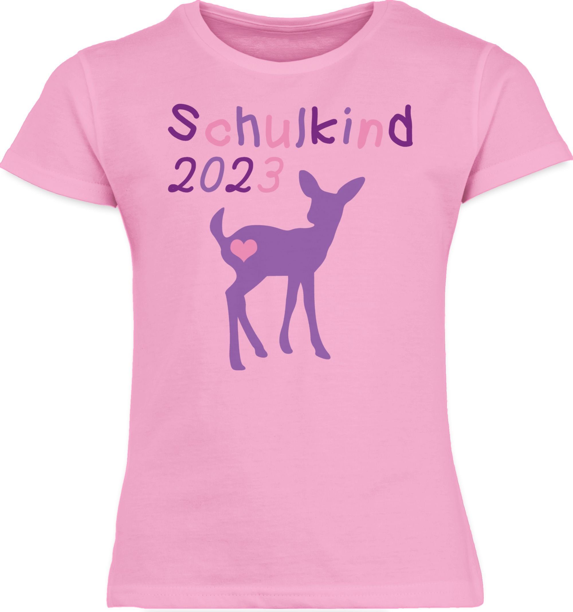 Shirtracer T-Shirt Schulkind 2023 Reh Kitz Lila Einschulung Mädchen 1 Rosa