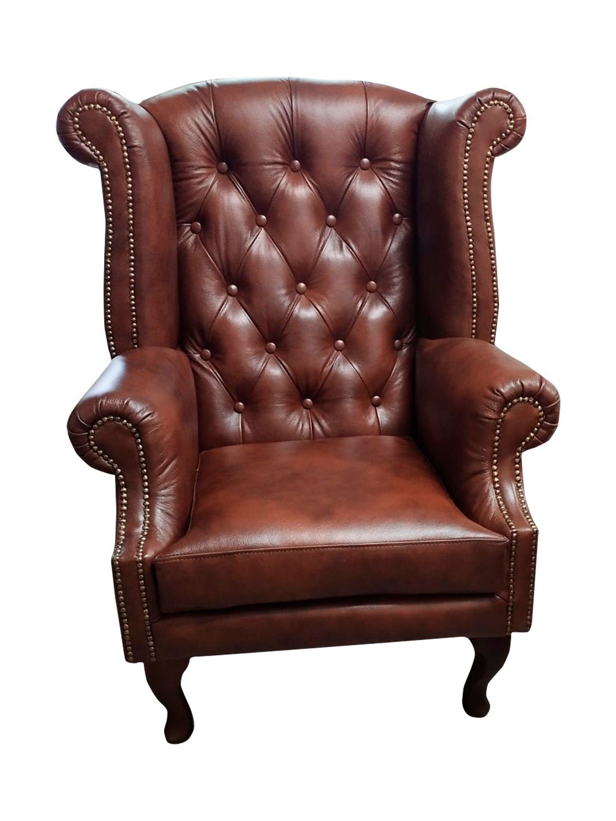 Ohrensessel Lounge Sessel aus Chesterfield Leder, Einzelsofa in Braun