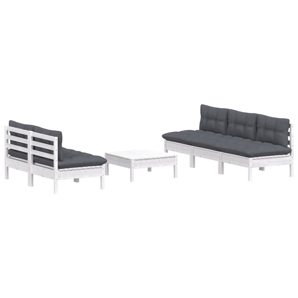 vidaXL Gartenlounge-Set 6-tlg. Garten-Lounge-Set mit Anthrazit Kissen Kiefernholz, (1-tlg)