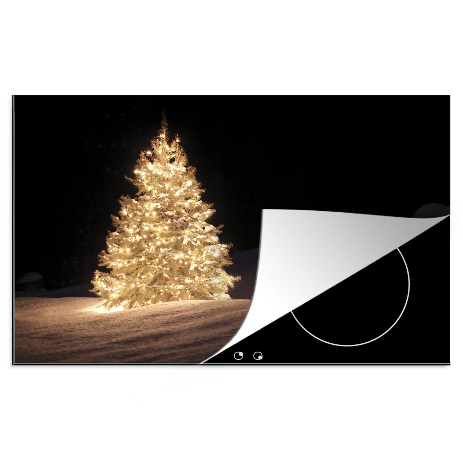 Schutz 81x52 für Nacht, cm, die tlg), Ceranfeldabdeckung beleuchteter Ein bei Vinyl, Herdblende-/Abdeckplatte MuchoWow (1 Weihnachtsbaum küche, Induktionskochfeld