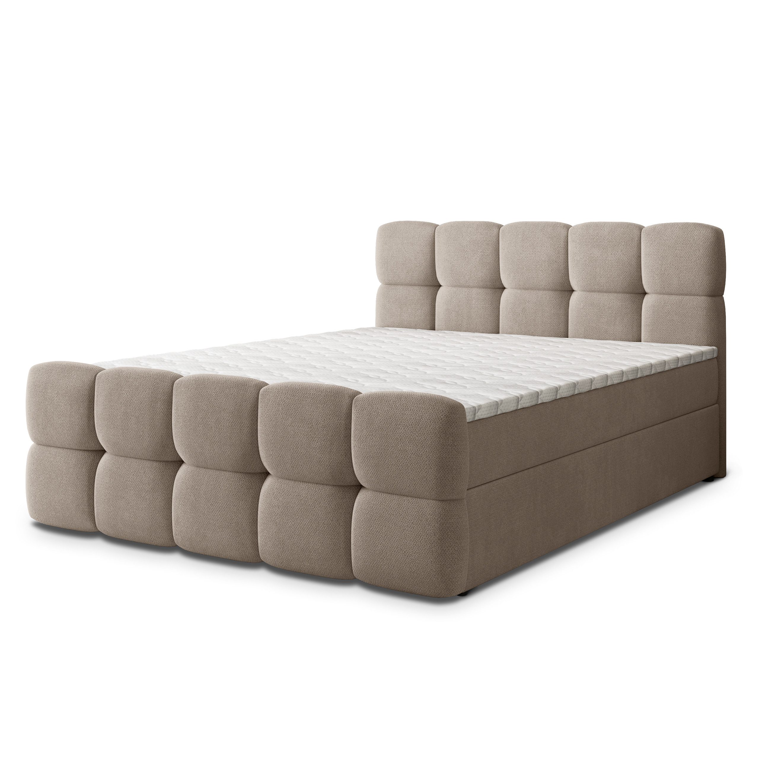 Masseno Boxbett BRUME 140x200 cm mit Bonell Matratze und Topper, Doppelbett, Polsterbett mit Kopfteil, Boxspringbett – Bild 2 von 5