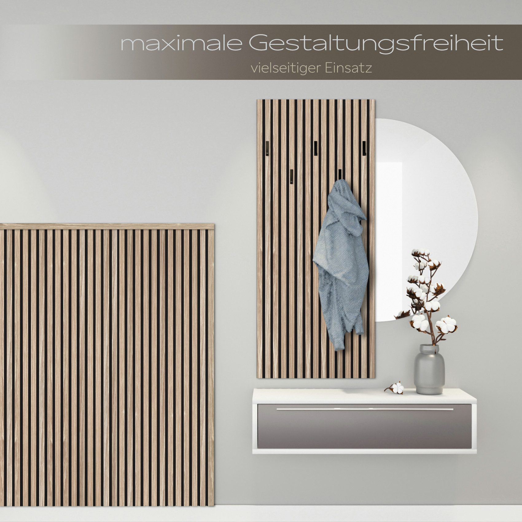 Hexim Wanddekoobjekt (Akustikpaneele 4 Stück 278x60cm Holz Comfort - flexible Lamellenwand MDF Wandpaneele Lamellenverkleidung Wandverkleidung schalldämmend 6.6 – Bild 4 von 5