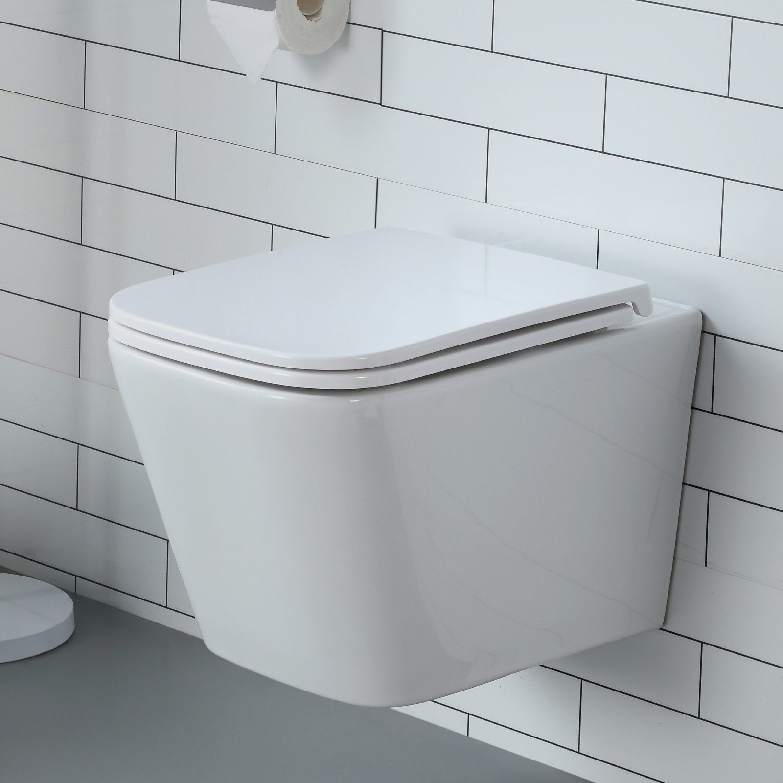 HOROW Tiefspül-WC Hänge WC Spülrandlos Toilette - 360° Einloch Superspin Spülung Wand WC, und WC Sitz mit Absenkautomatik, Abgang WC, Wand-WC mit WC-Sitz Absenkautomatik